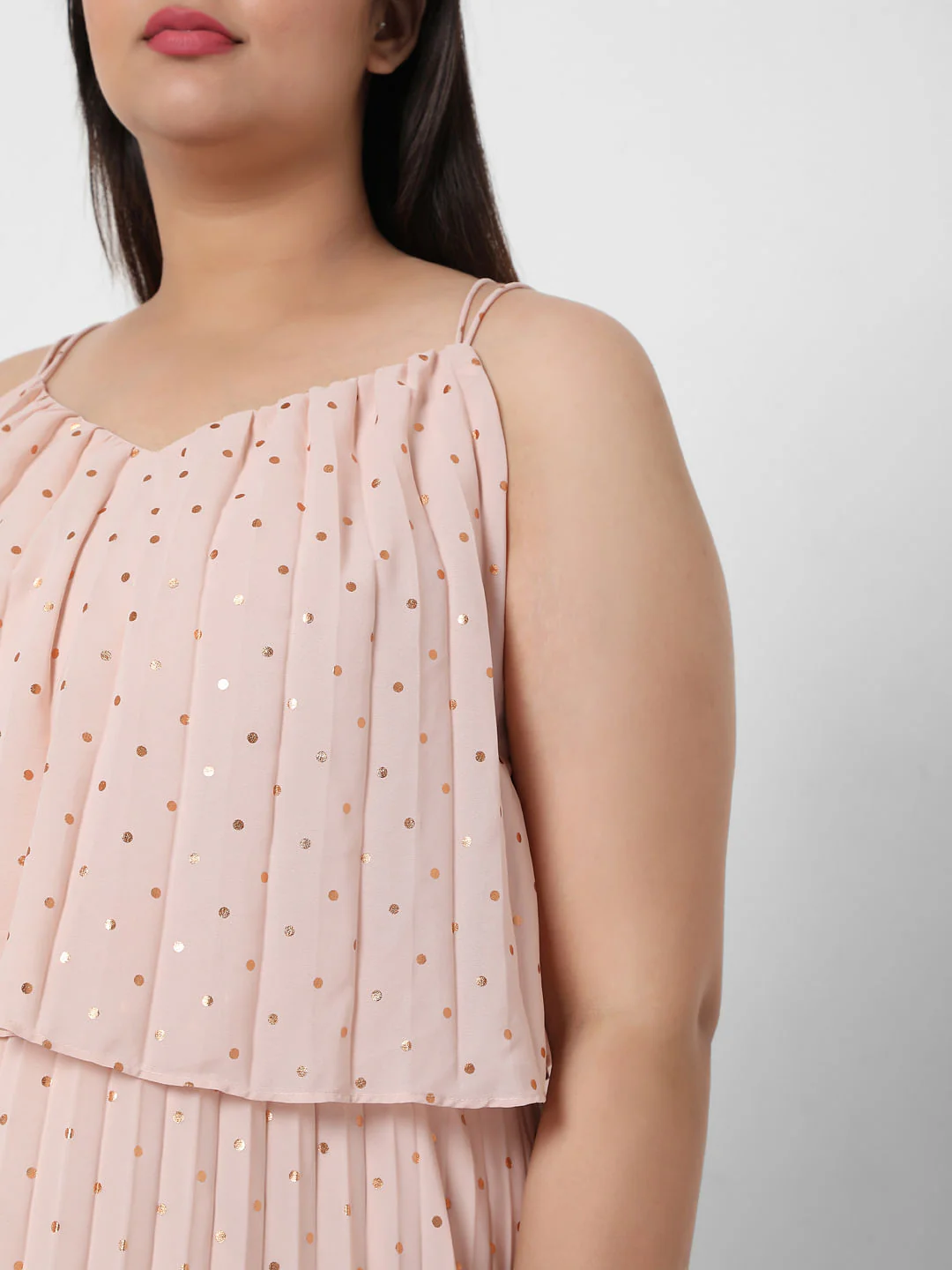 Curve Pink Pleated Foil Print Maxi Dress - Image 5