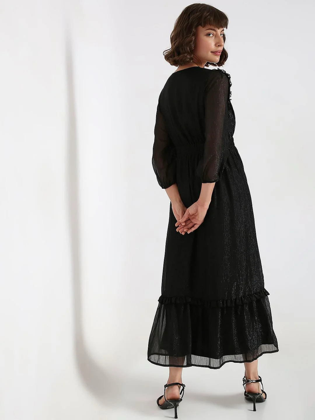 Black Lurex Tiered Maxi Dress - Image 4