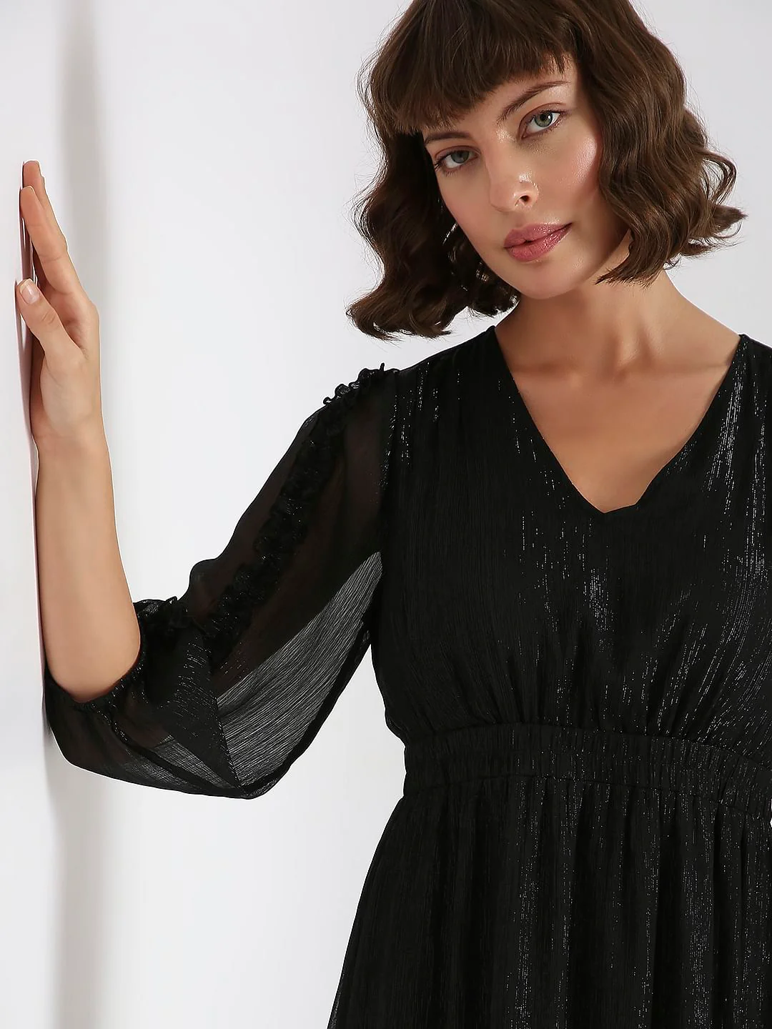 Black Lurex Tiered Maxi Dress - Image 5