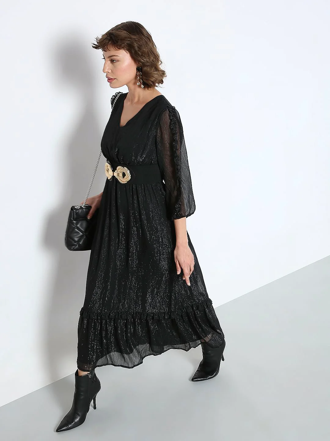 Black Lurex Tiered Maxi Dress - Image 8