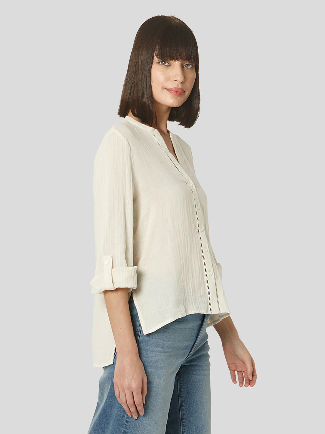 Beige Textured Organic Cotton Shirt - Image 3