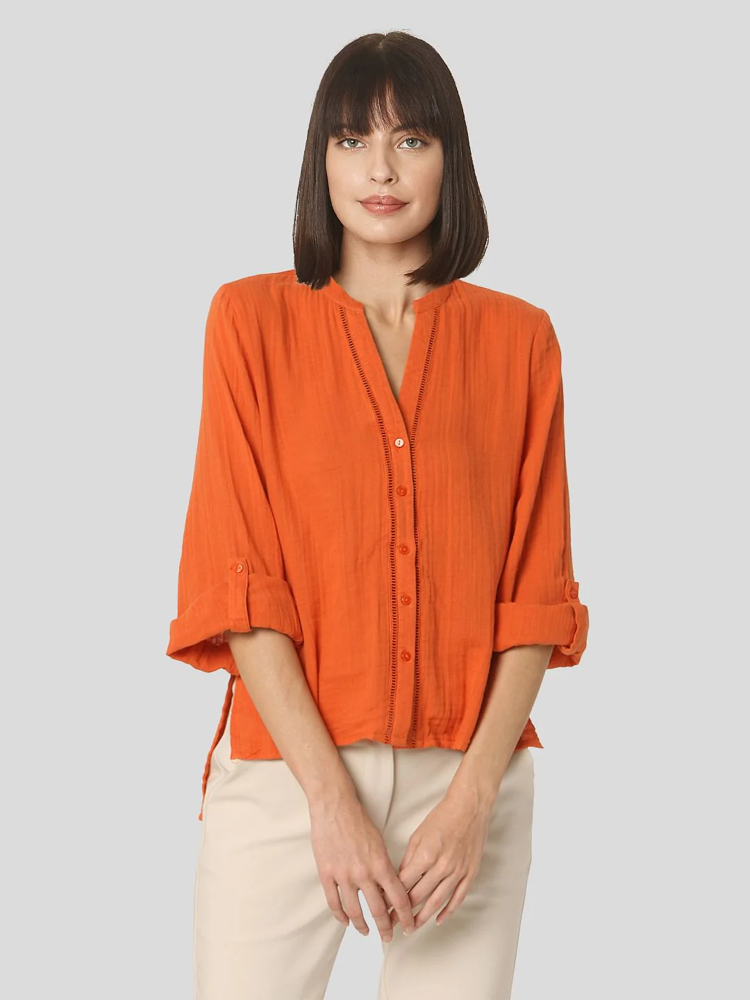 Orange Textured Organic Cotton Shirt - Image 2