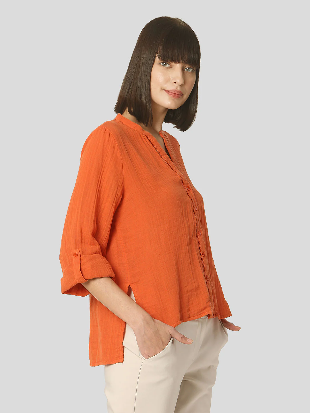 Orange Textured Organic Cotton Shirt - Image 3