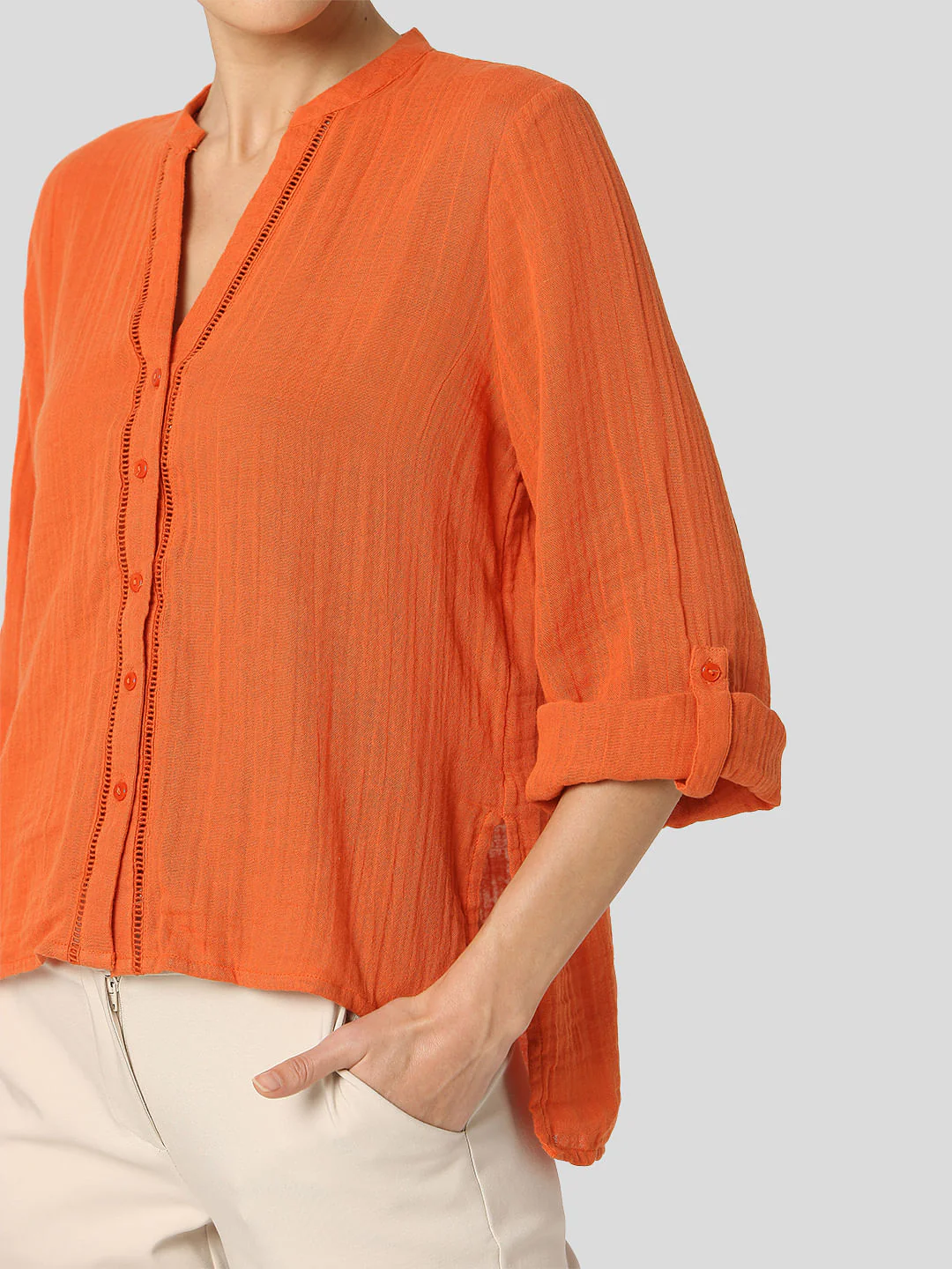 Orange Textured Organic Cotton Shirt - Image 6