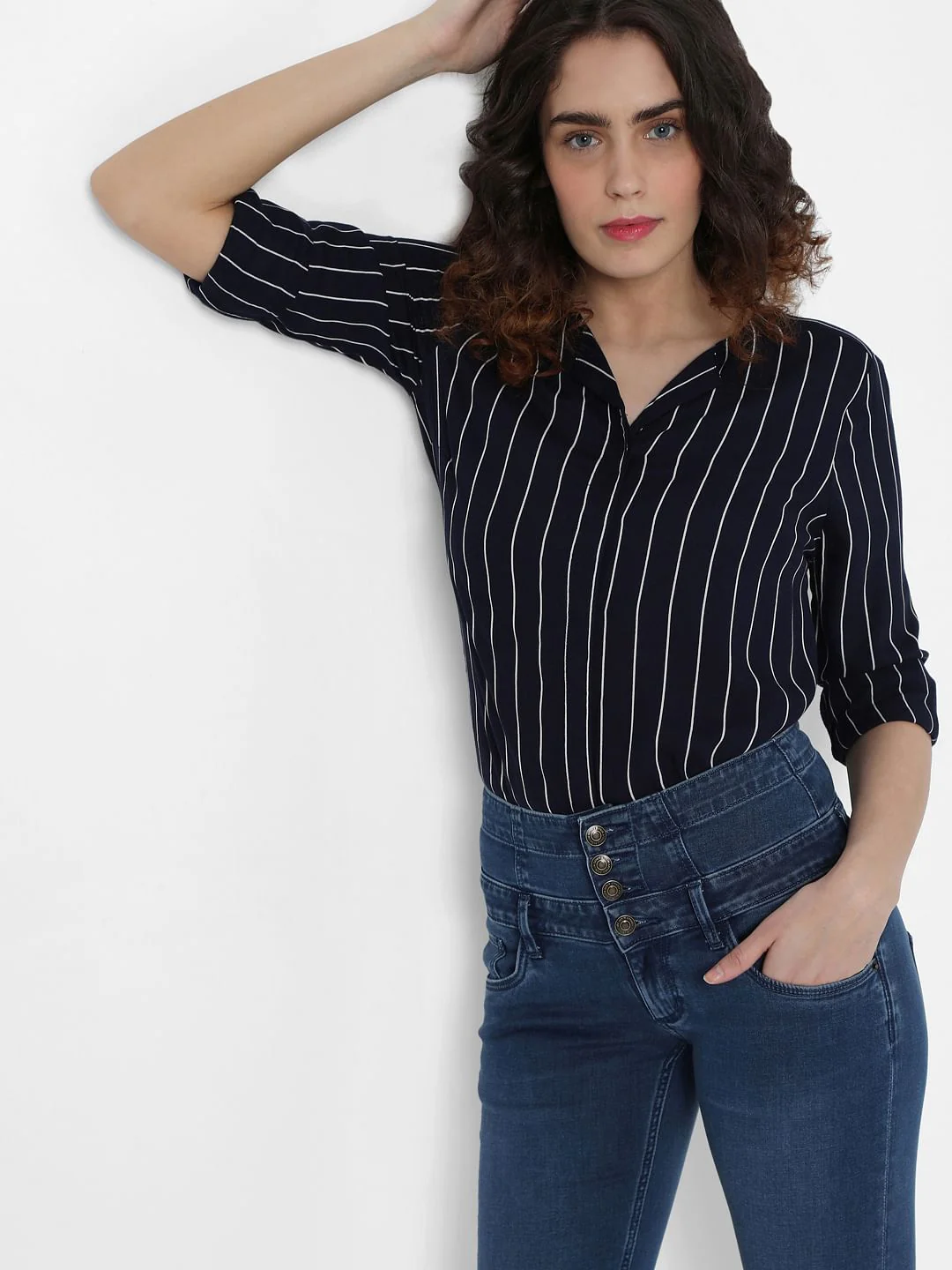 Blue High Rise Corset Waist Skinny Jeans - Image 2