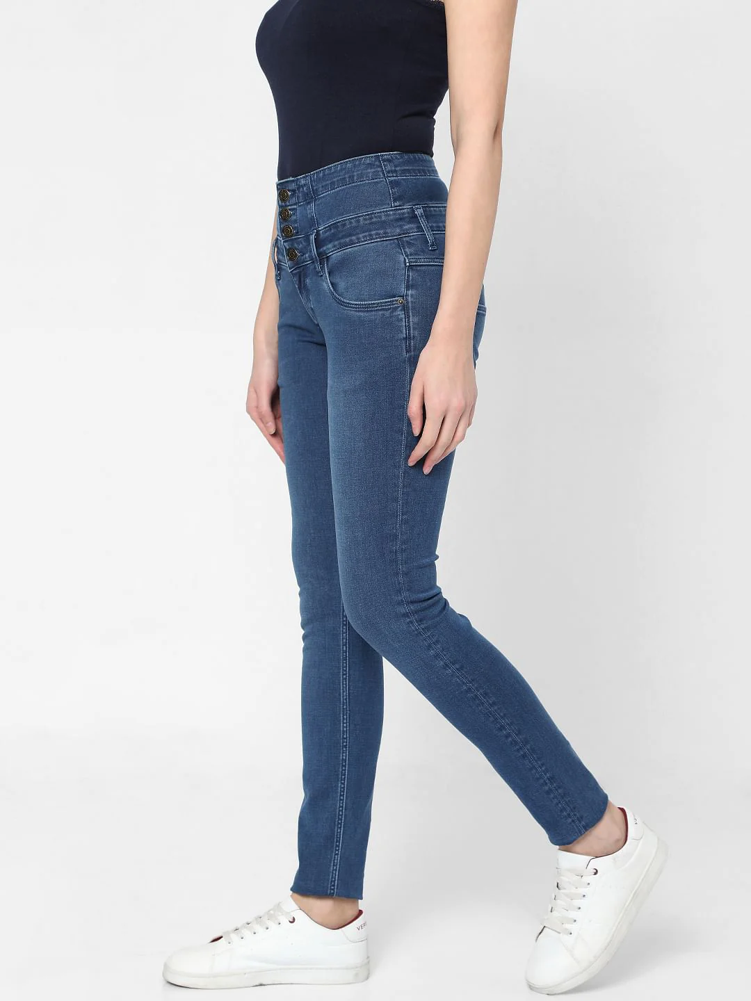 Blue High Rise Corset Waist Skinny Jeans - Image 3