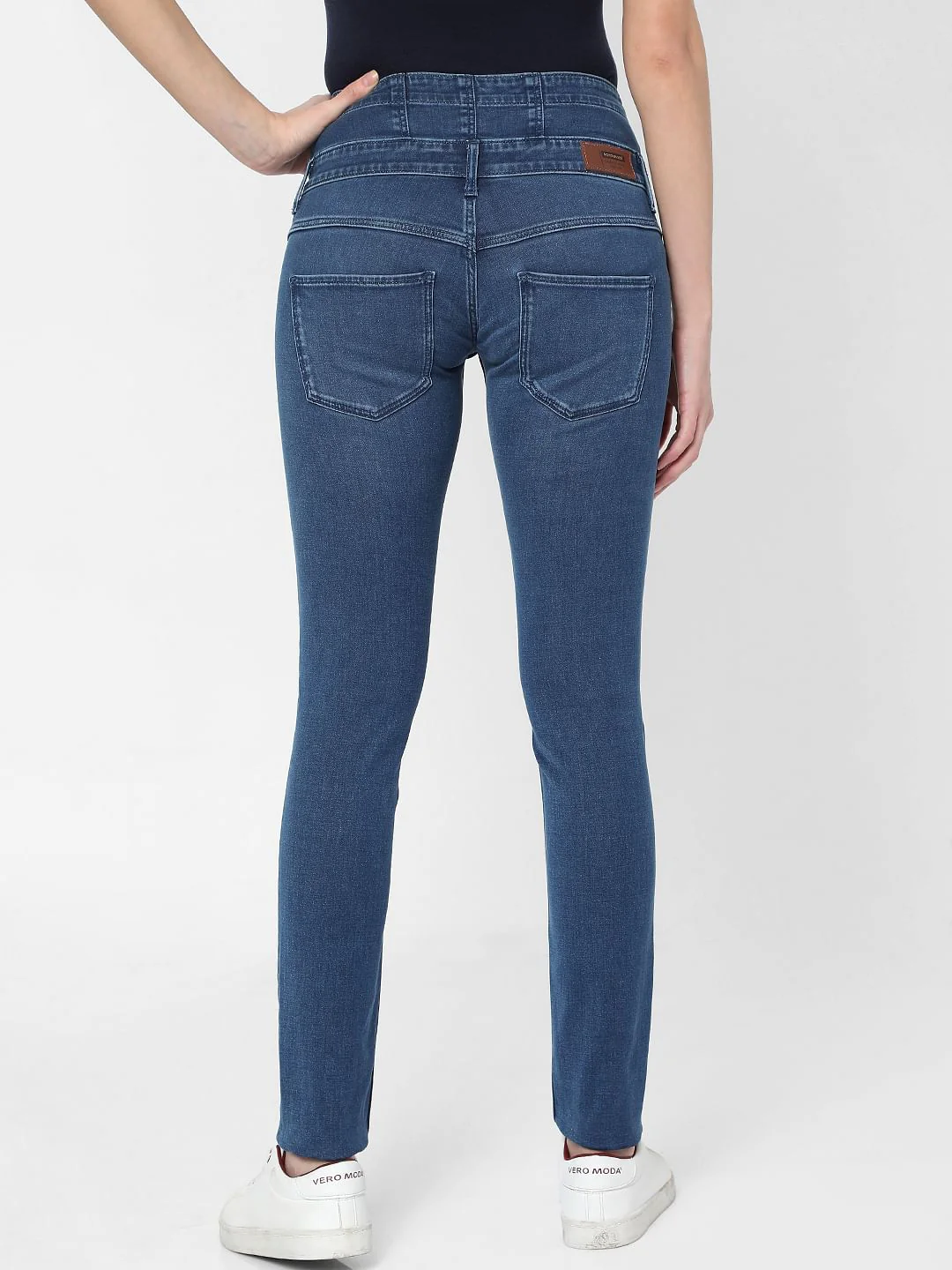 Blue High Rise Corset Waist Skinny Jeans - Image 4
