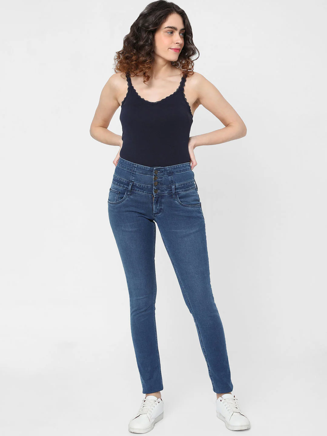 Blue High Rise Corset Waist Skinny Jeans - Image 6