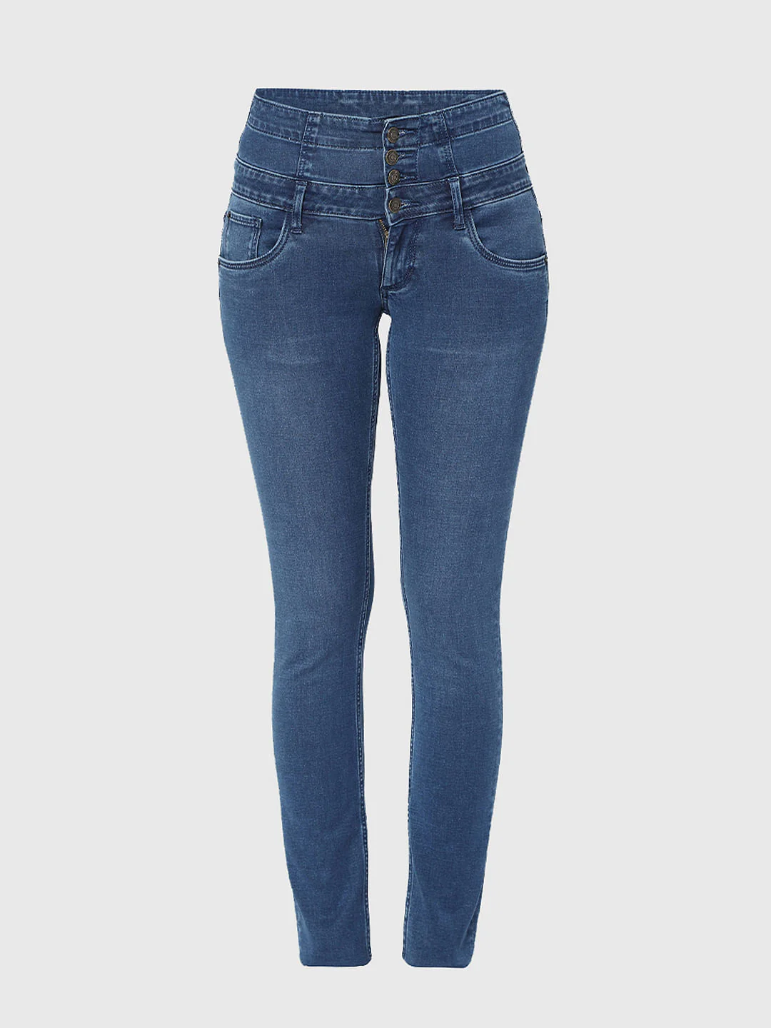 Blue High Rise Corset Waist Skinny Jeans - Image 7