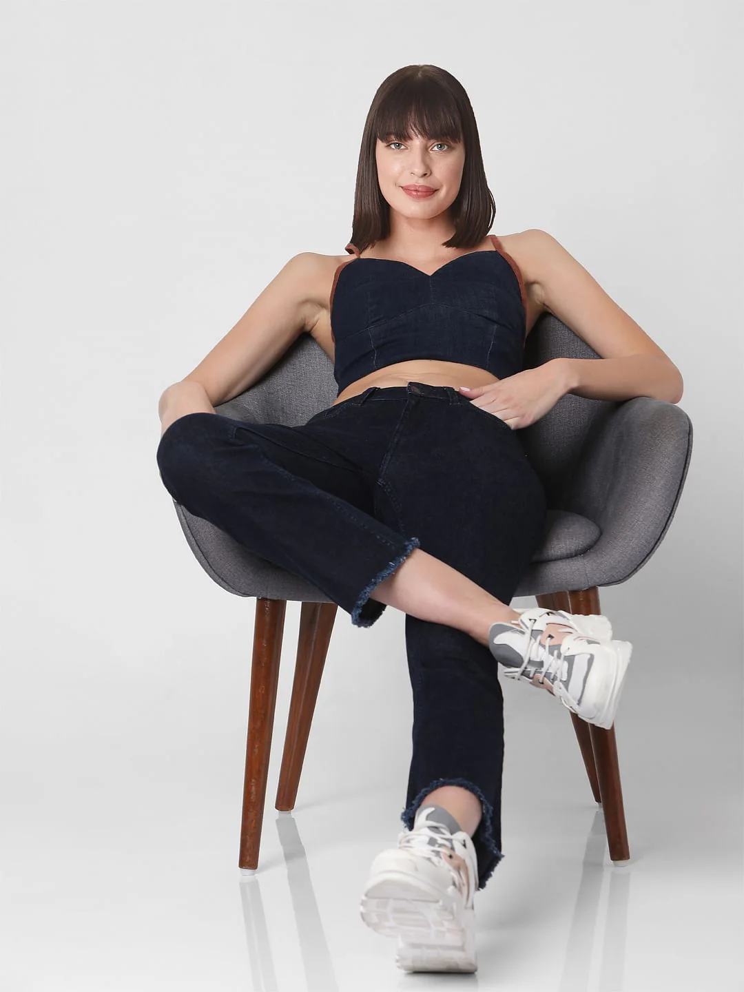 Dark Blue Mid Rise Boot Cut Jeans - Image 2