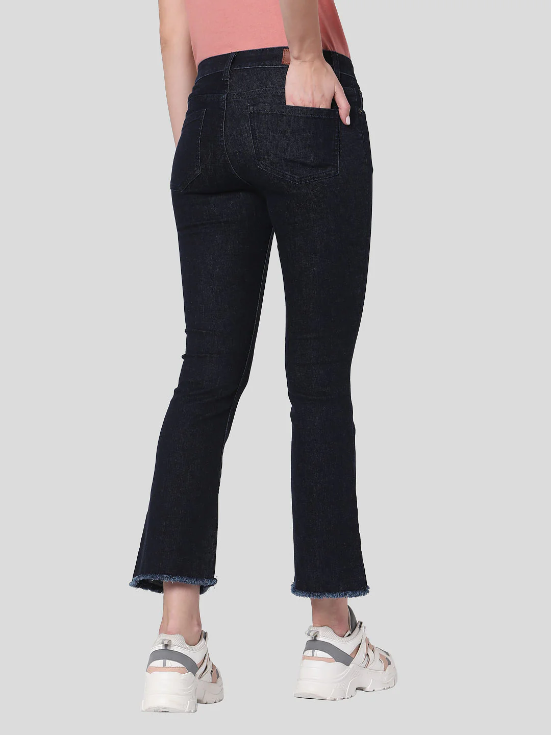 Dark Blue Mid Rise Boot Cut Jeans - Image 4