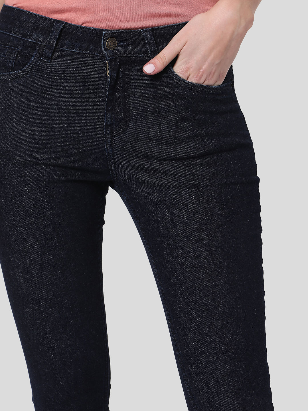Dark Blue Mid Rise Boot Cut Jeans - Image 5