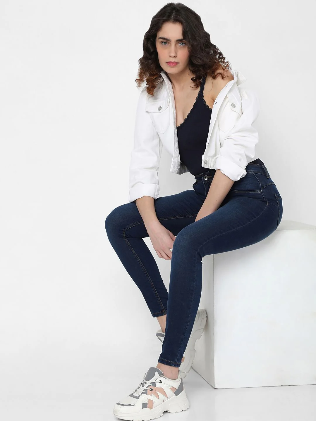 Blue Mid Rise Super Skinny Jeans - Image 2