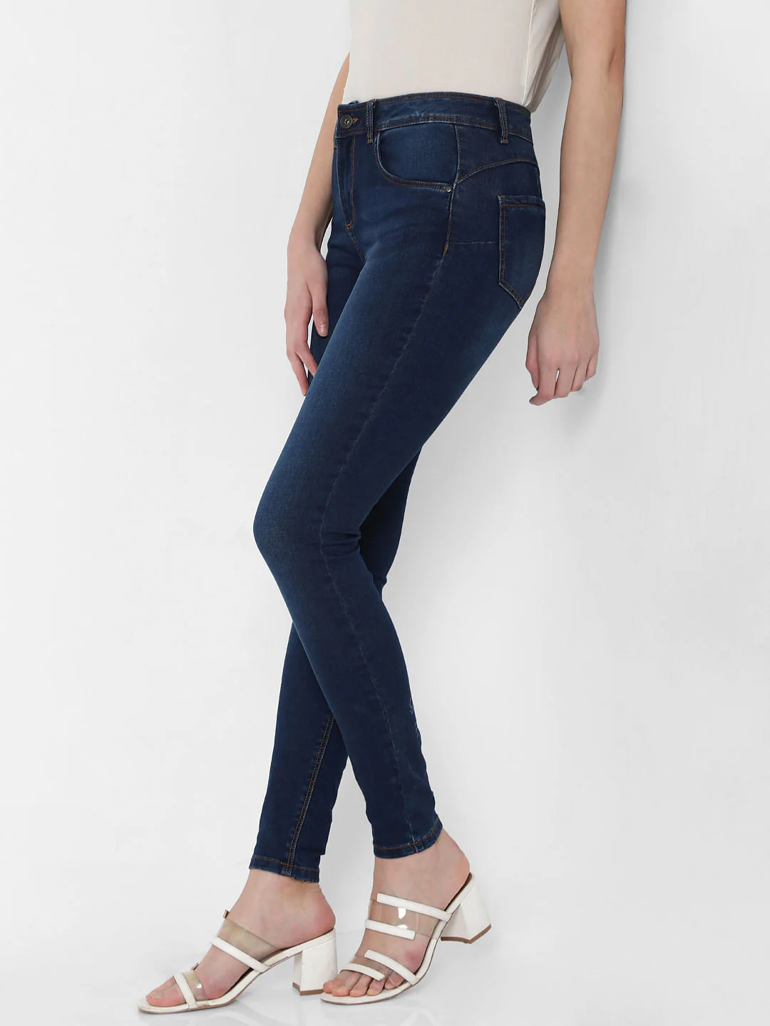 Blue Mid Rise Super Skinny Jeans - Image 3