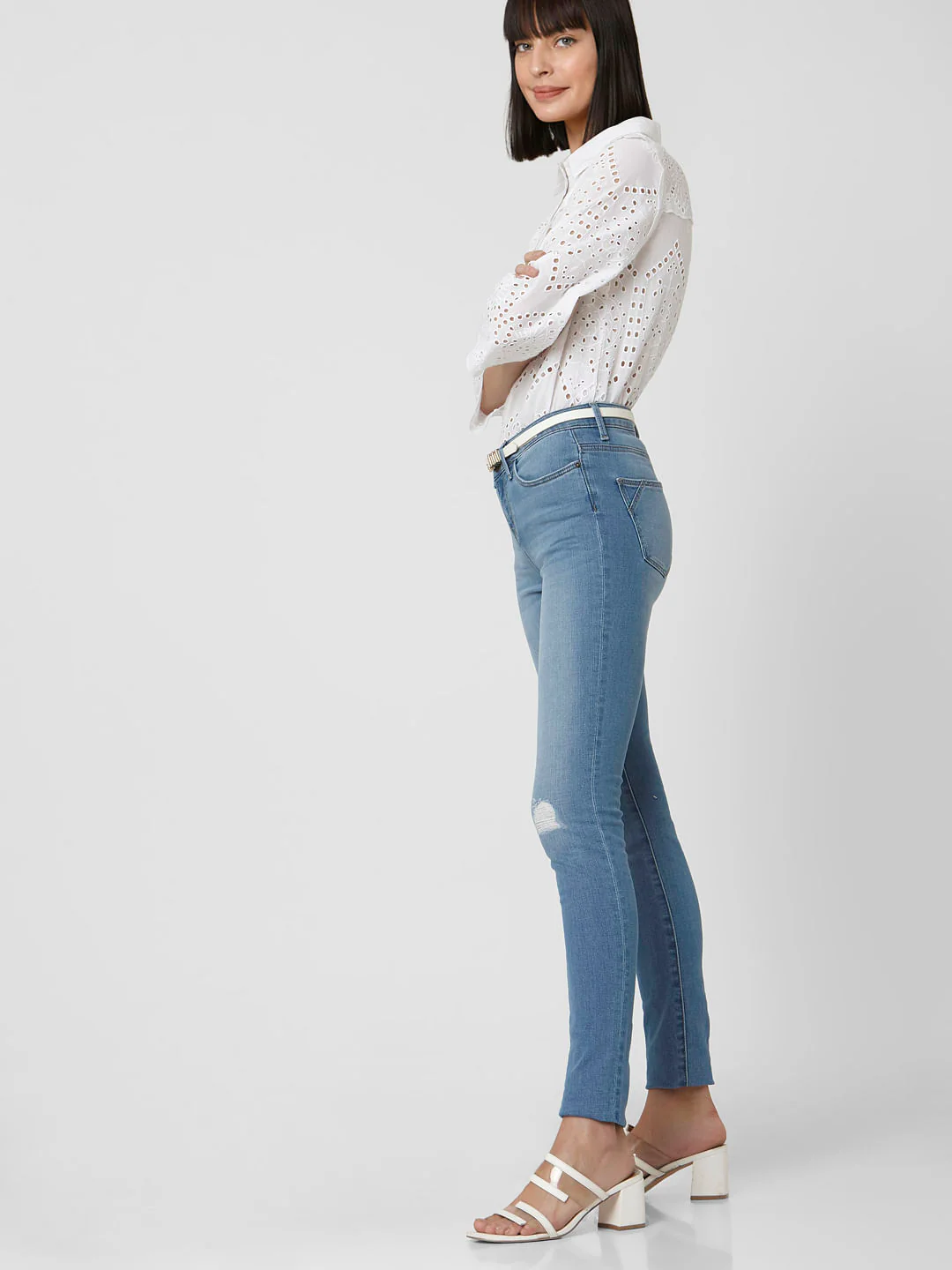 Blue Mid Rise Ripped Wendy Wendy Skinny Jeans - Image 2
