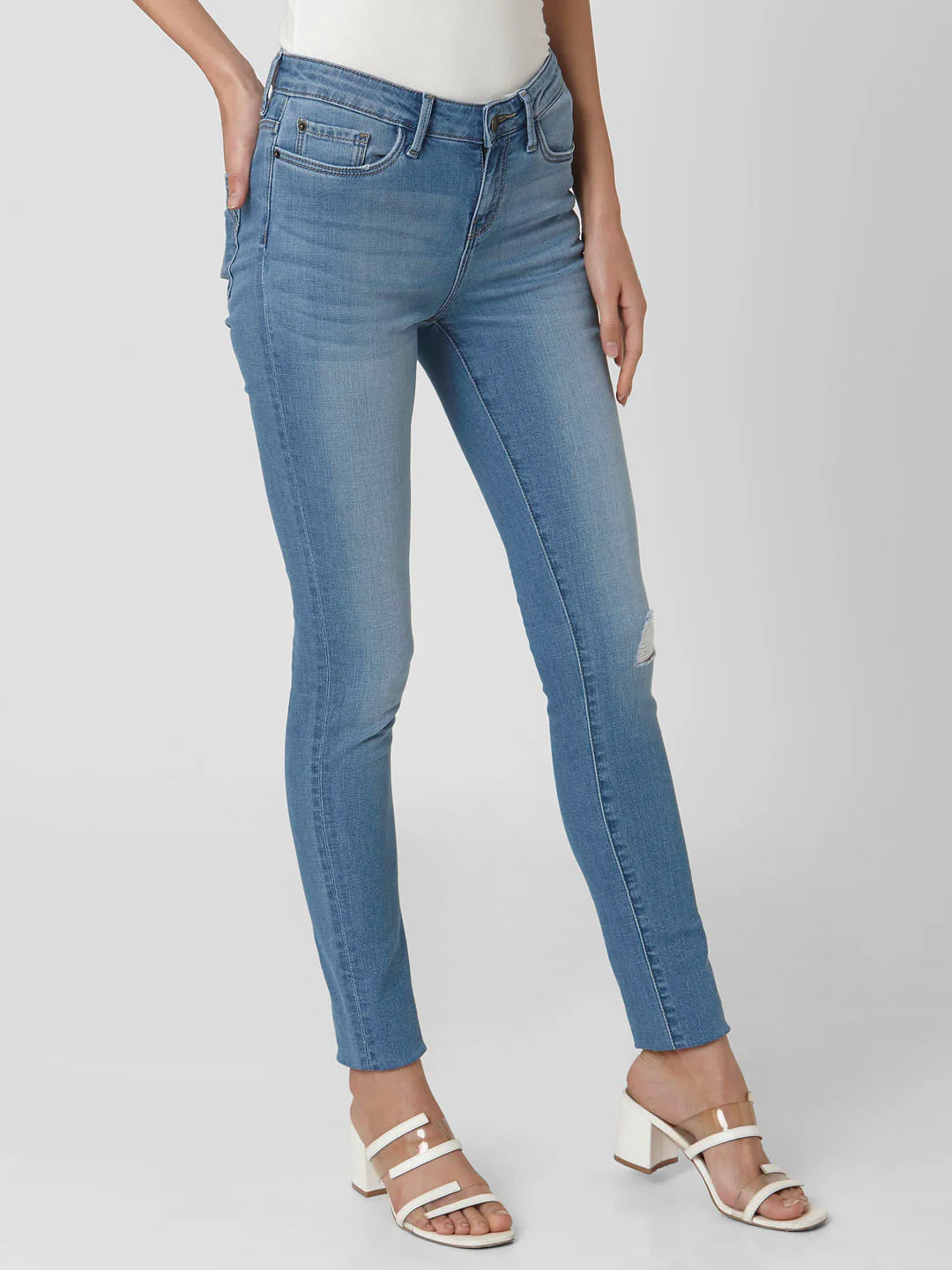 Blue Mid Rise Ripped Wendy Wendy Skinny Jeans - Image 3