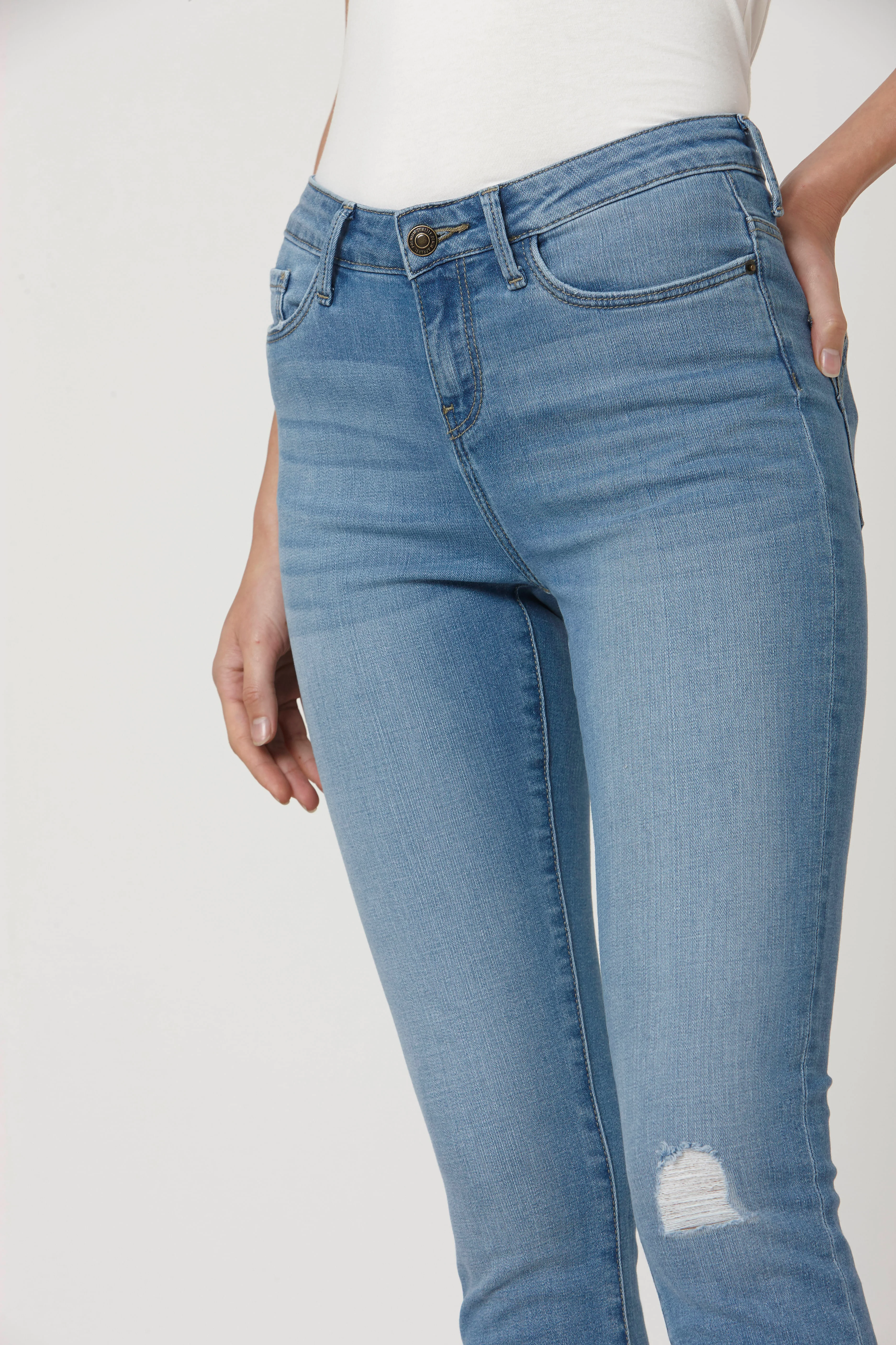Blue Mid Rise Ripped Wendy Wendy Skinny Jeans - Image 5