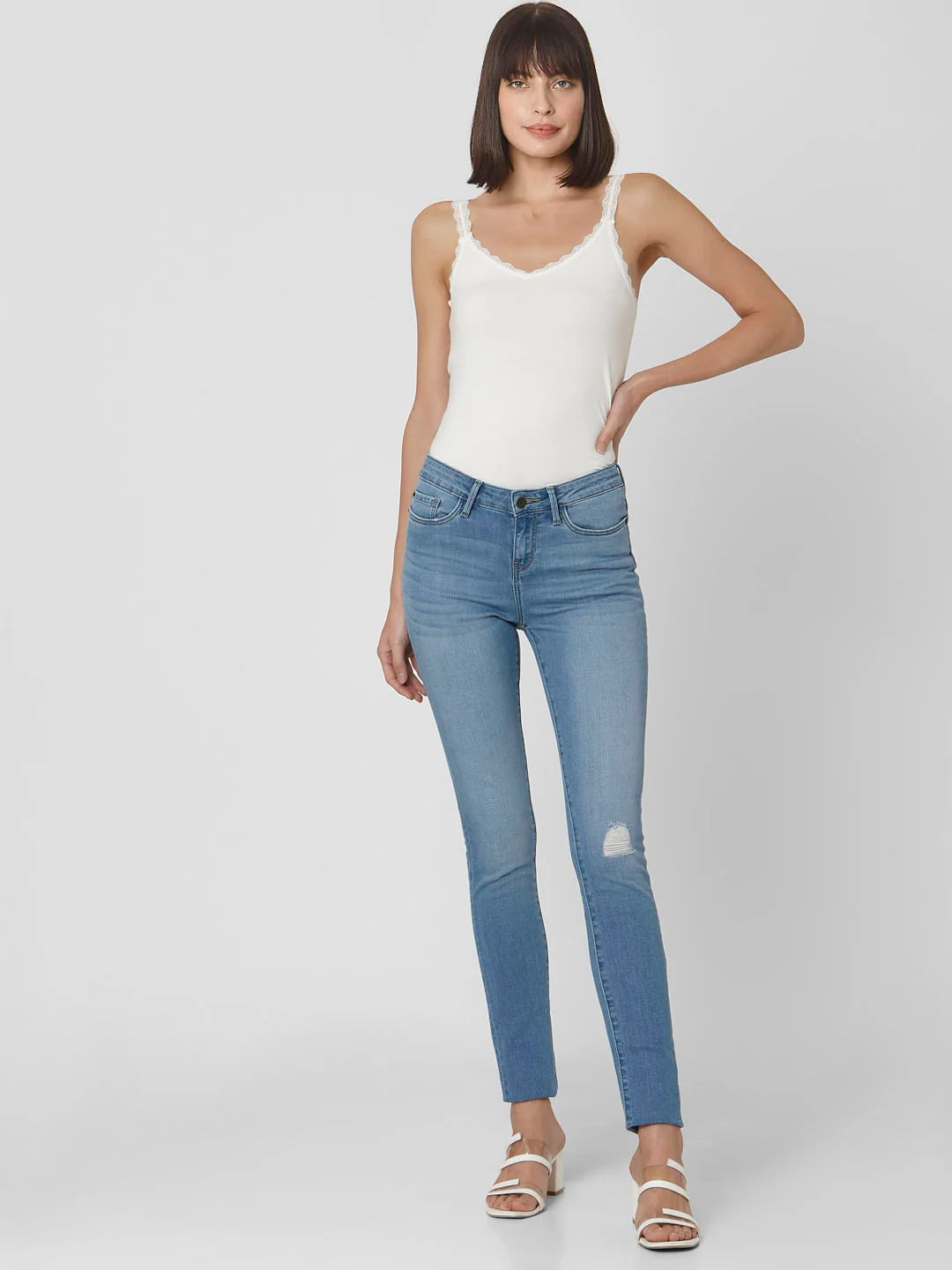 Blue Mid Rise Ripped Wendy Wendy Skinny Jeans - Image 6