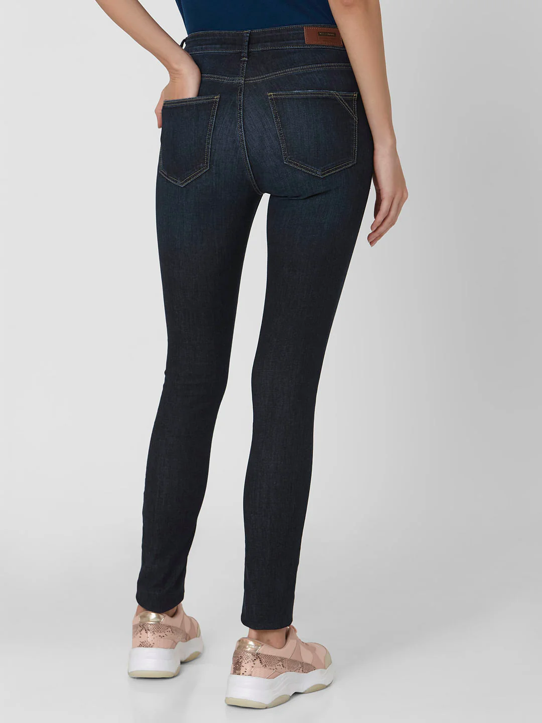 Dark Blue Mid Rise Ripped Skinny Jeans - Image 4