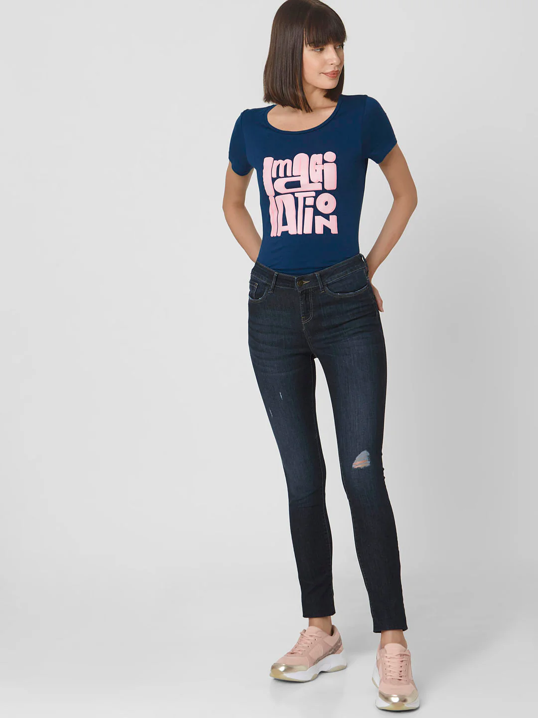 Dark Blue Mid Rise Ripped Skinny Jeans - Image 6