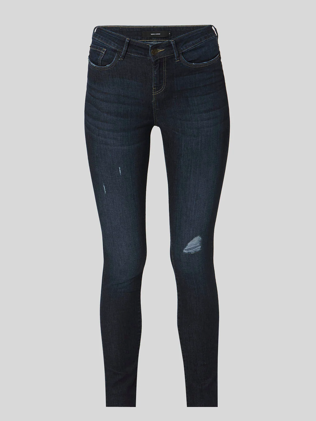 Dark Blue Mid Rise Ripped Skinny Jeans - Image 7