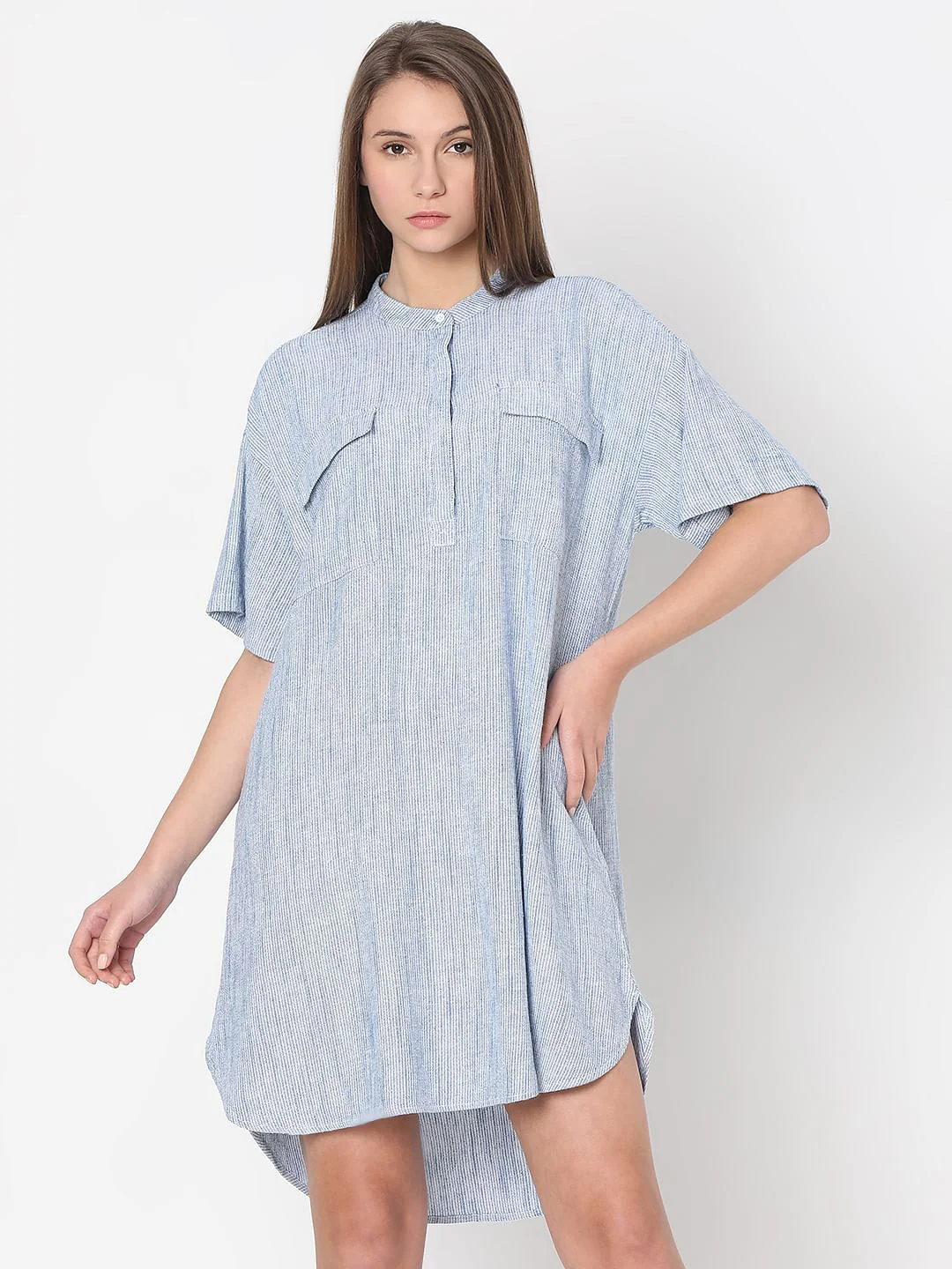 Light Blue Striped Tunic Dress - Image 2