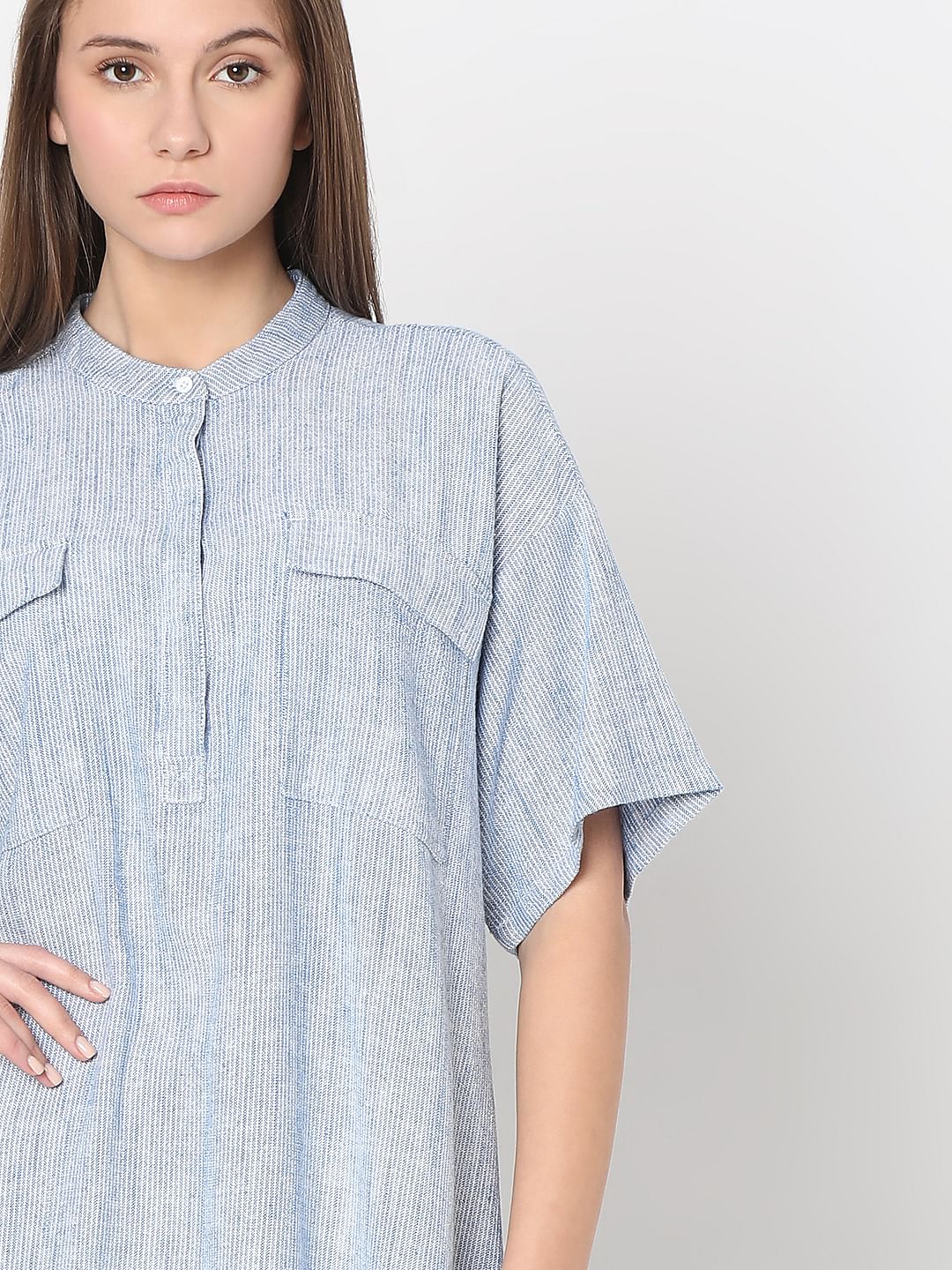 Light Blue Striped Tunic Dress - Image 6