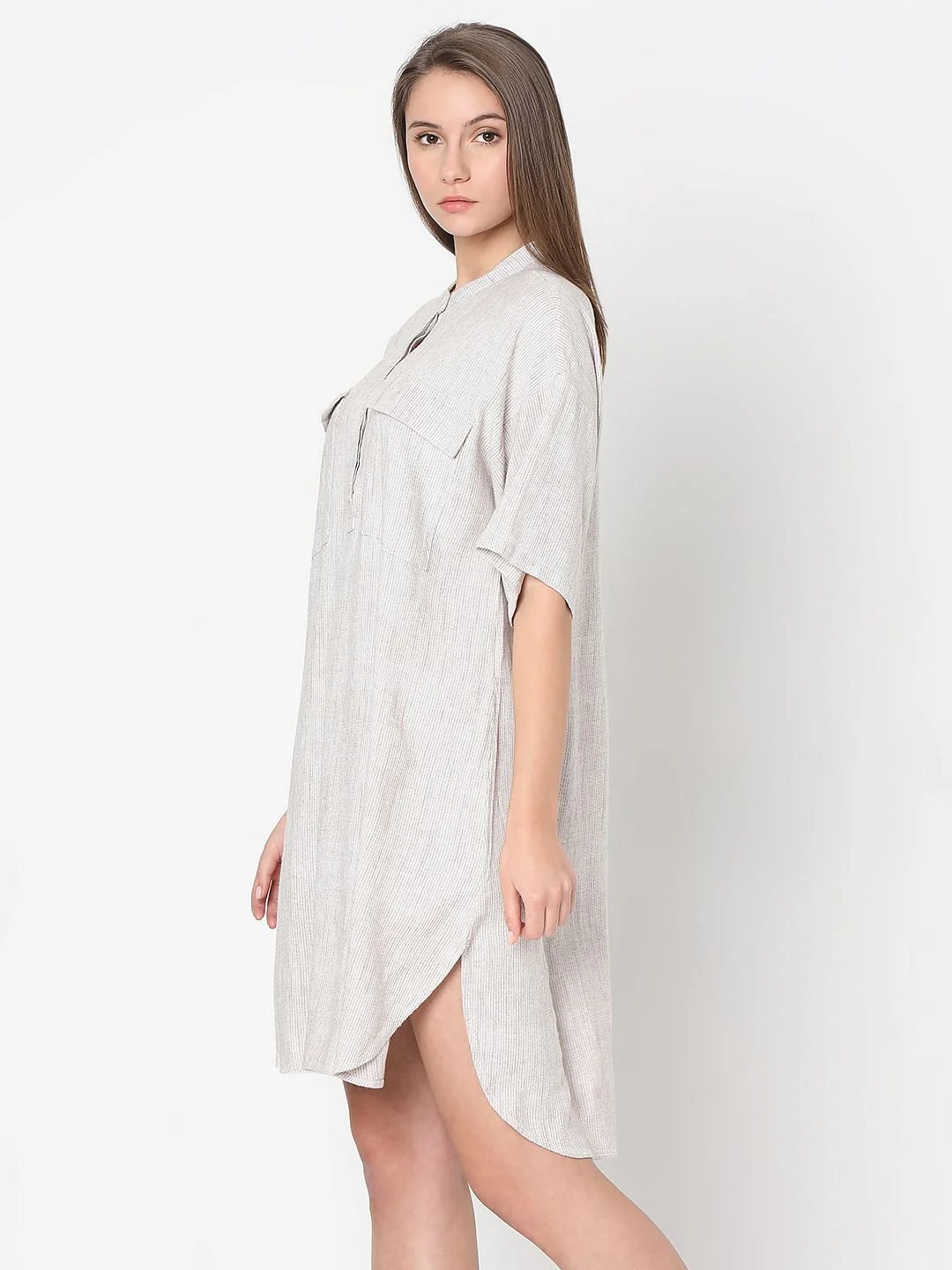 Light Brown Striped Tunic Dress - Image 3