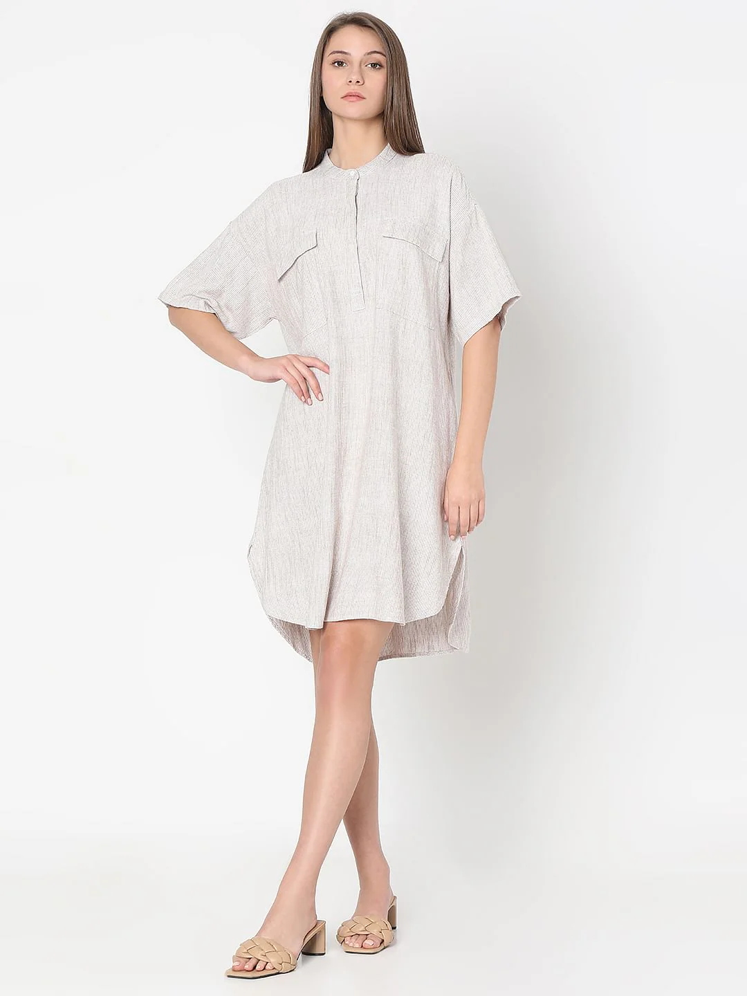 Light Brown Striped Tunic Dress - Image 5