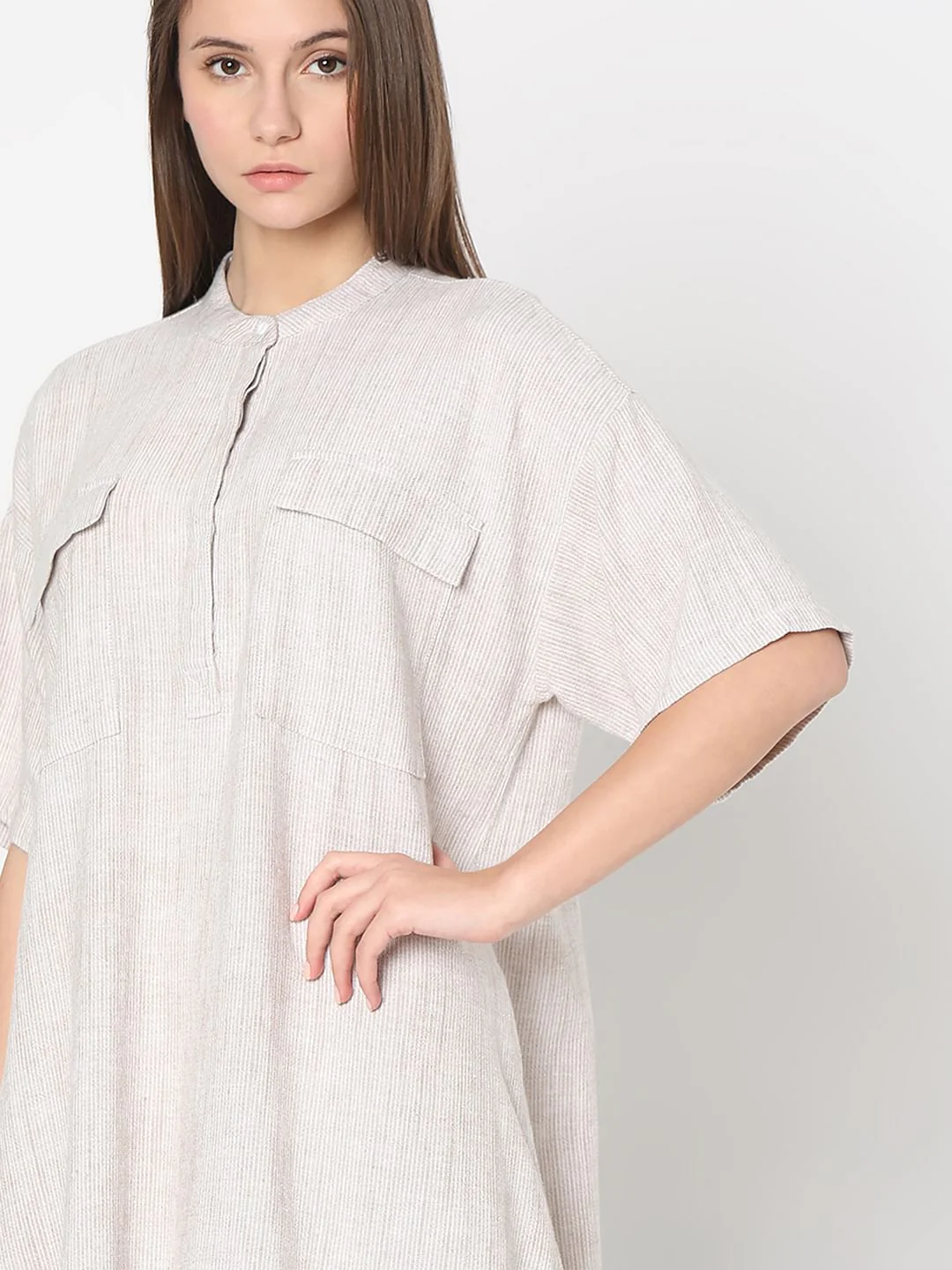 Light Brown Striped Tunic Dress - Image 6