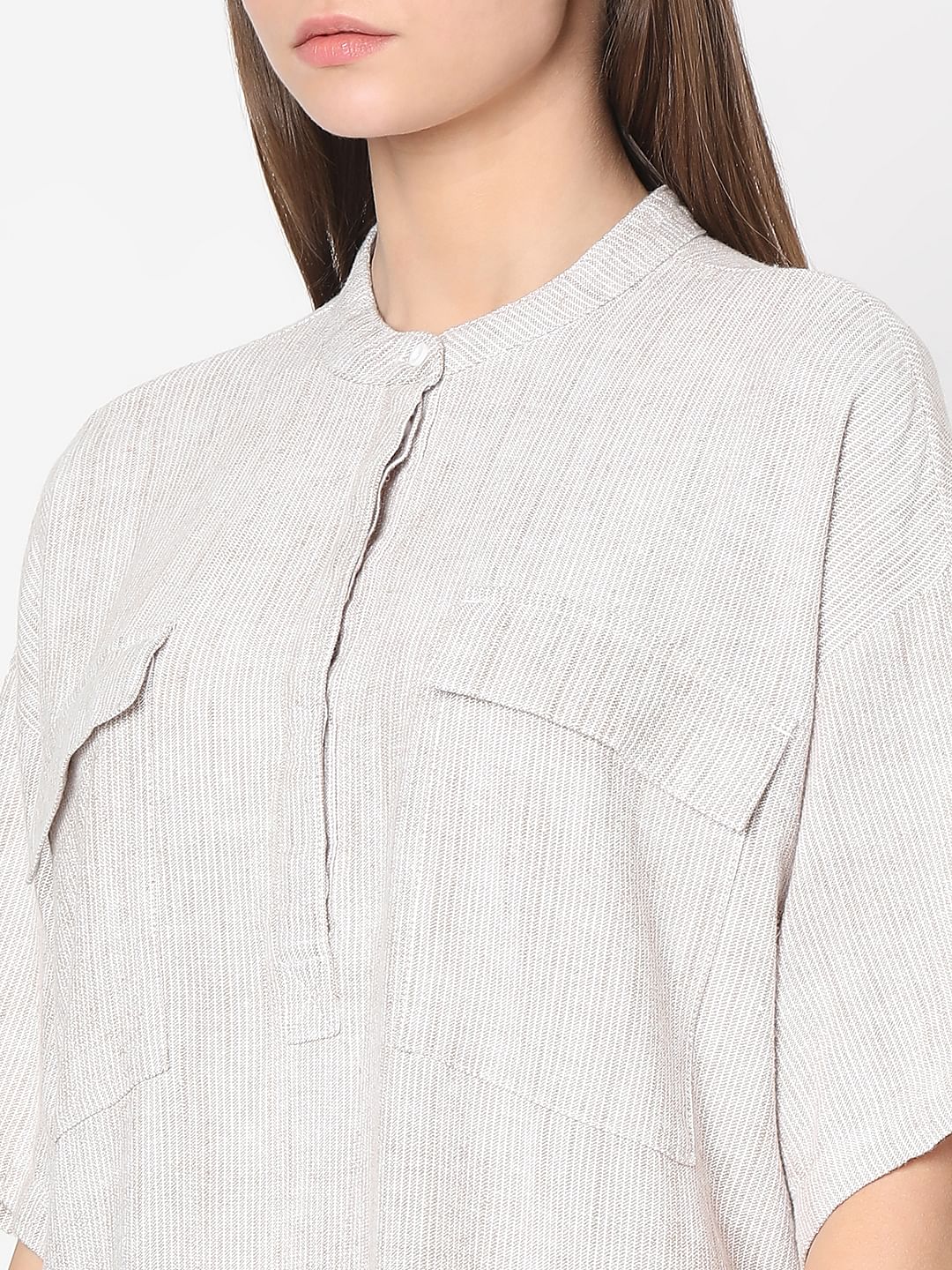 Light Brown Striped Tunic Dress - Image 8