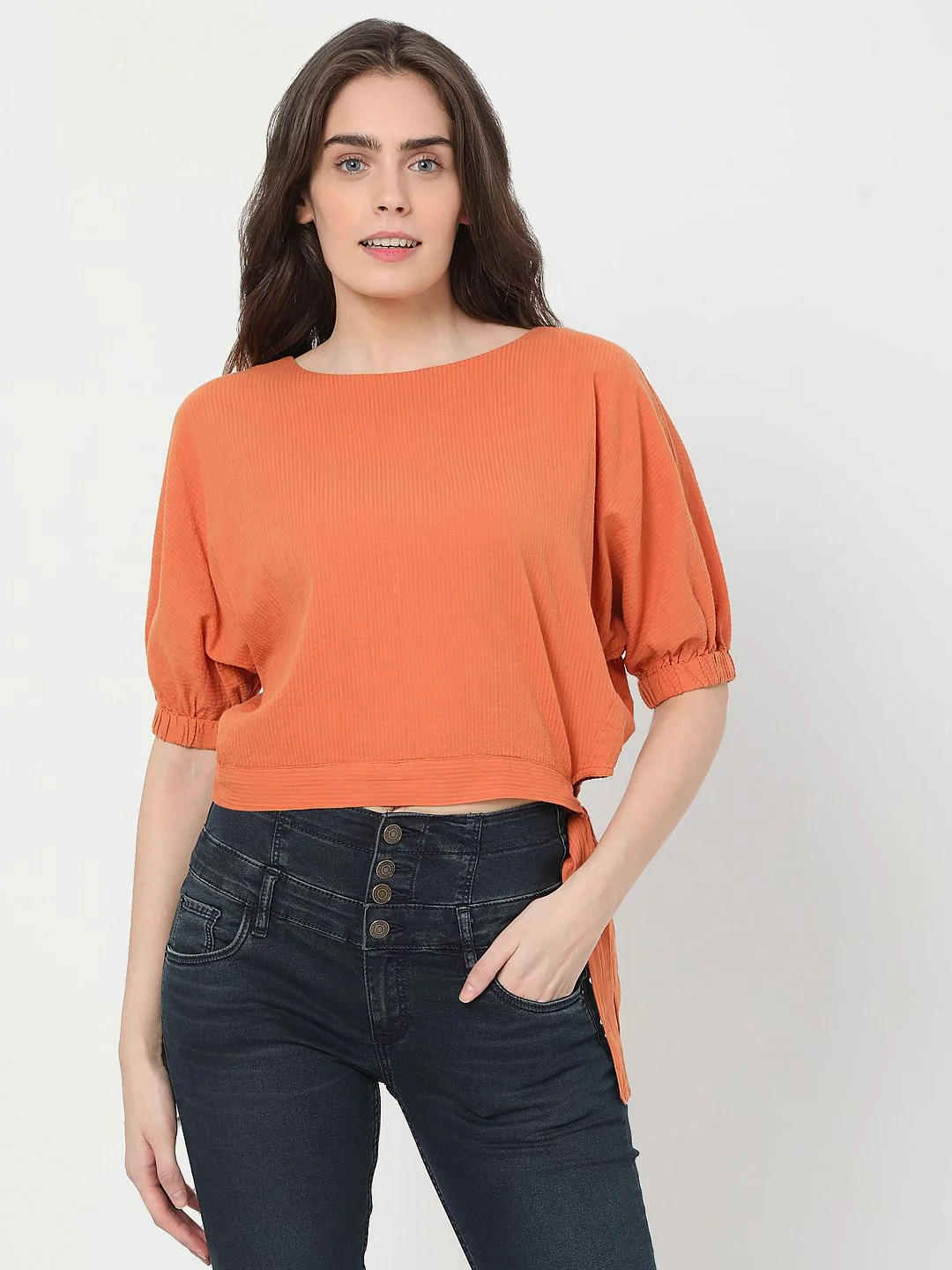 Orange Puff Sleeves Top - Image 2