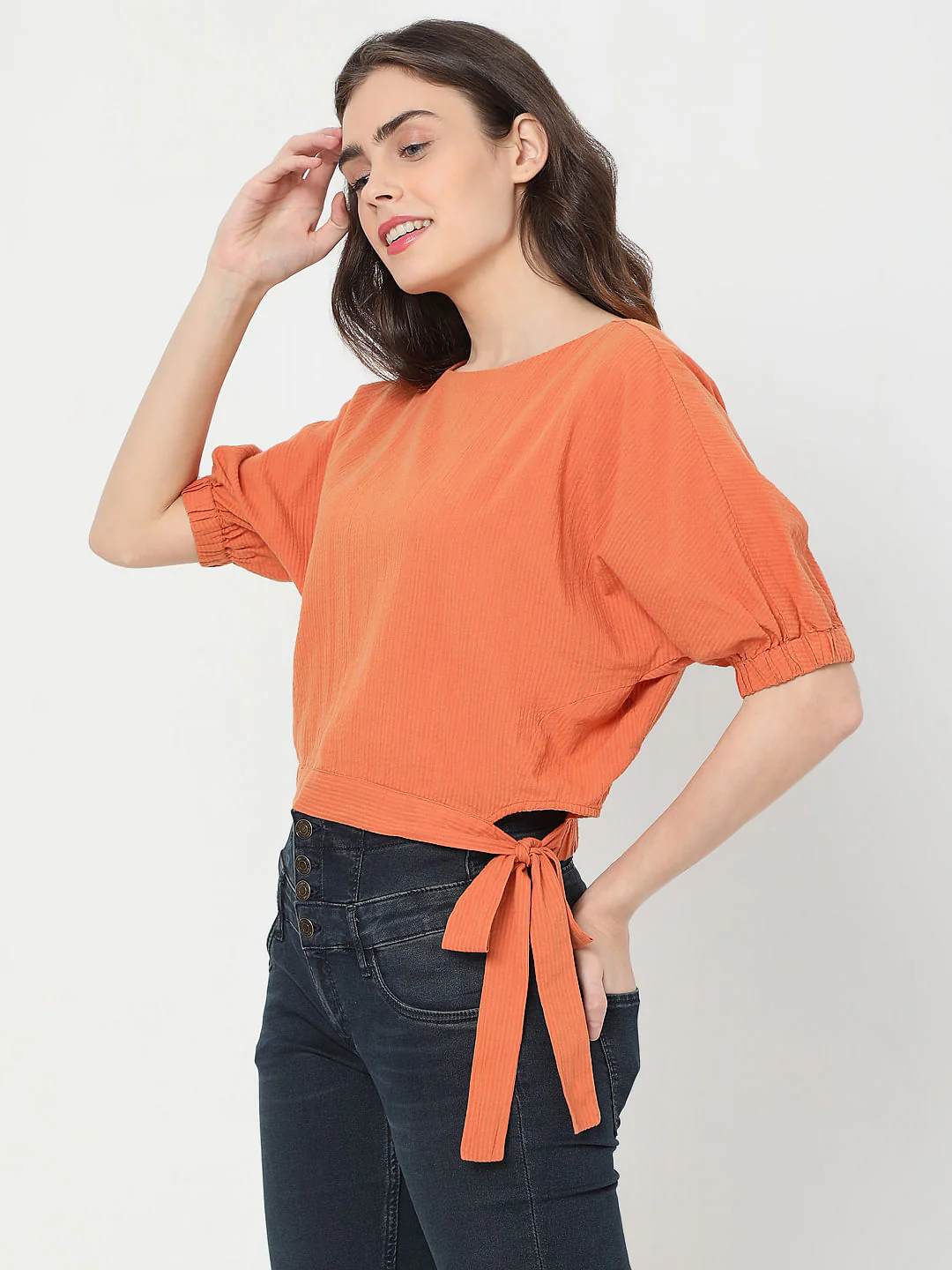 Orange Puff Sleeves Top - Image 3