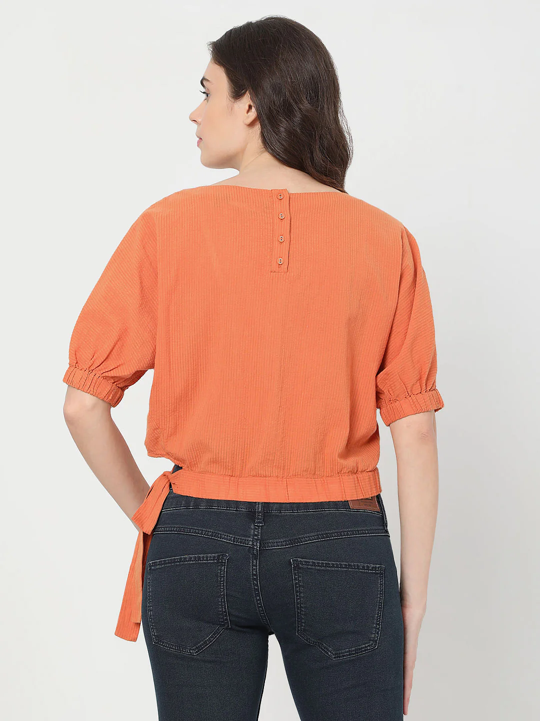 Orange Puff Sleeves Top - Image 4