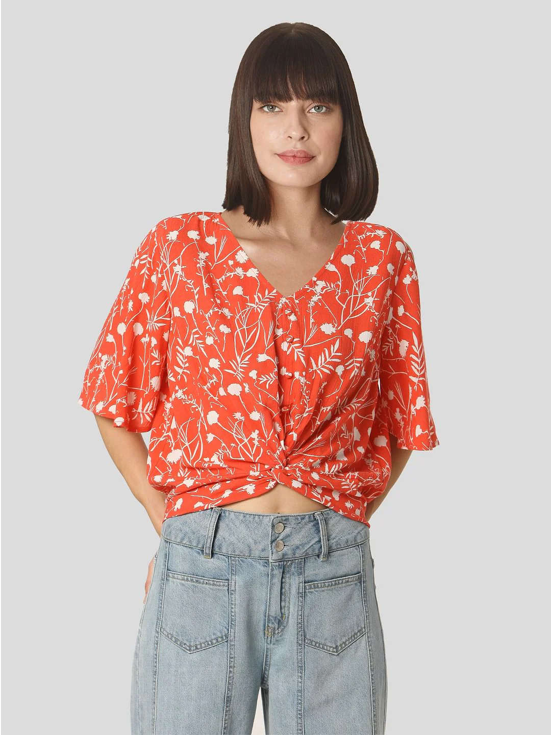 Orange Tropical Print Top - Image 2