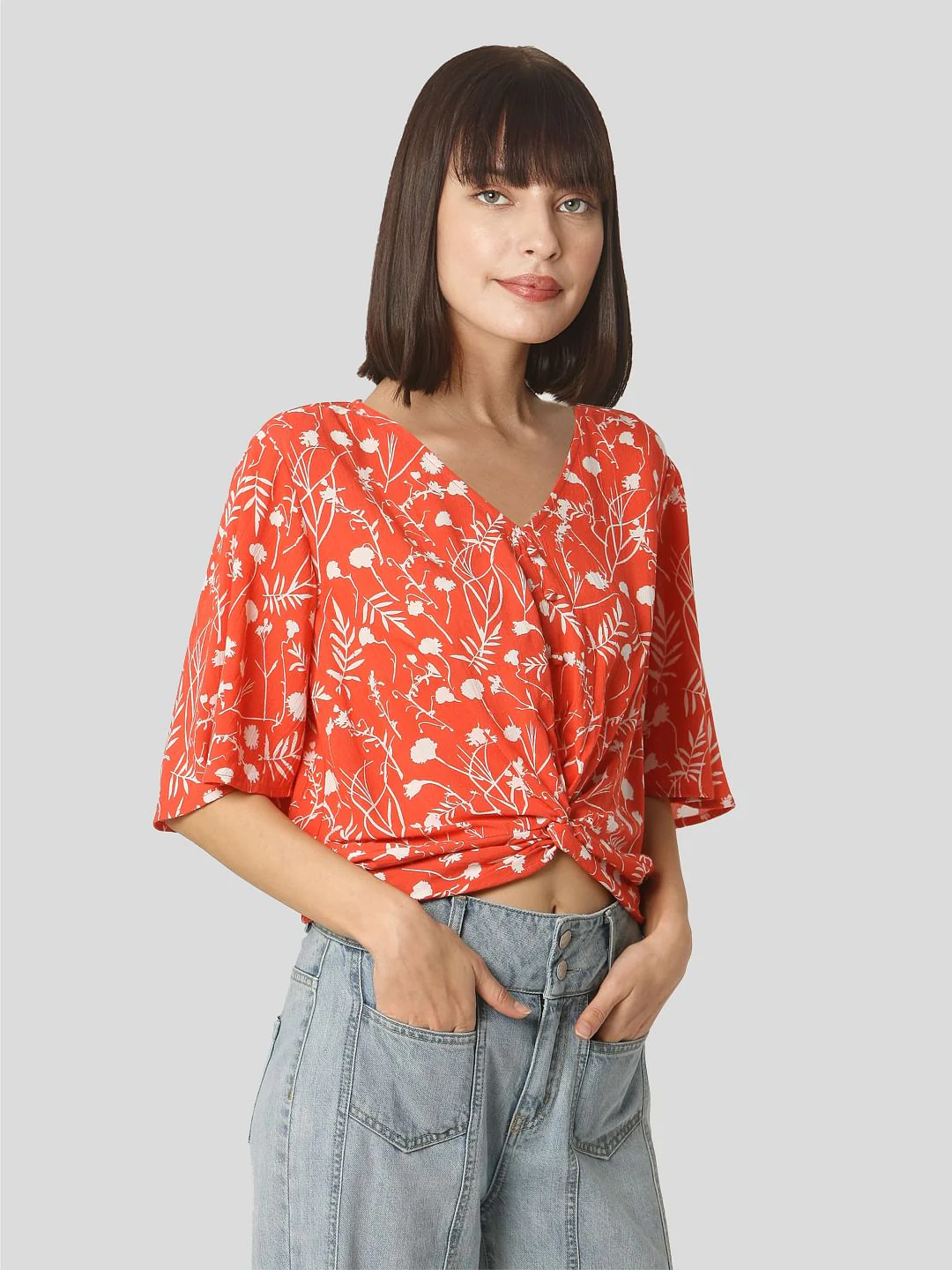 Orange Tropical Print Top - Image 3