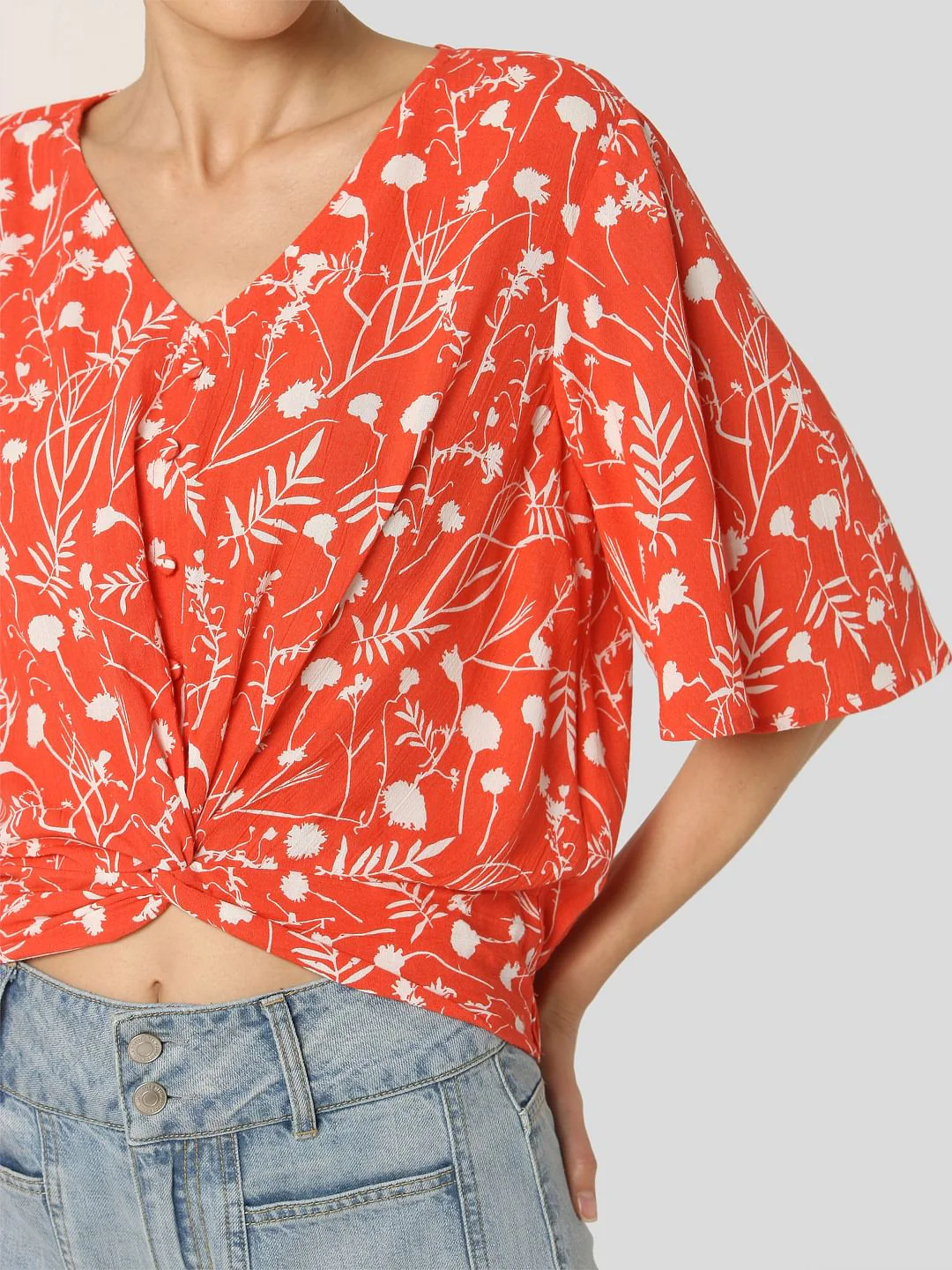 Orange Tropical Print Top - Image 6