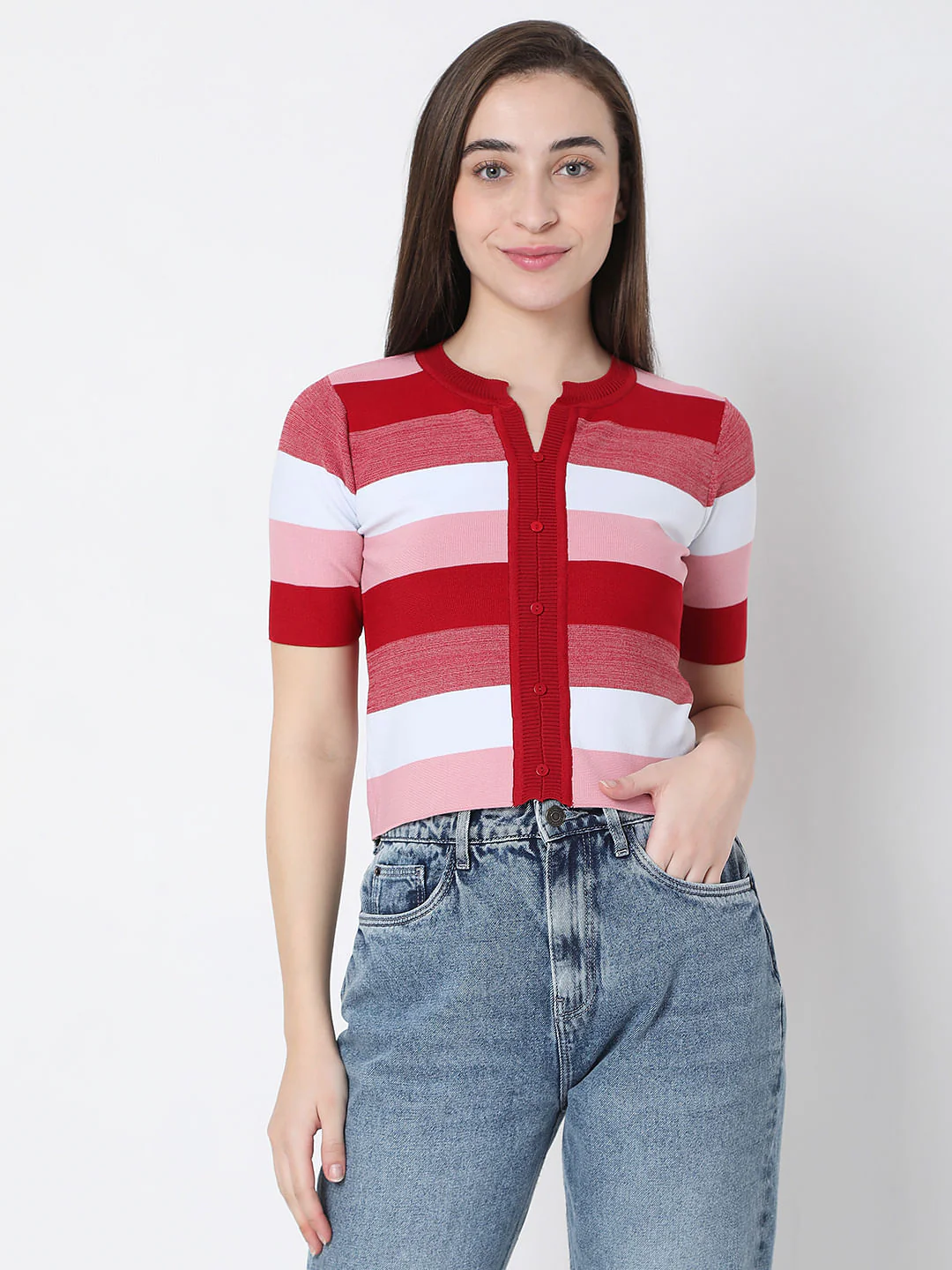 White Striped Knit Top - Image 2