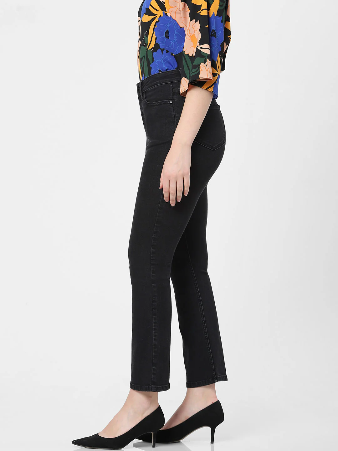Dark Grey High Rise Flared Jeans - Image 2