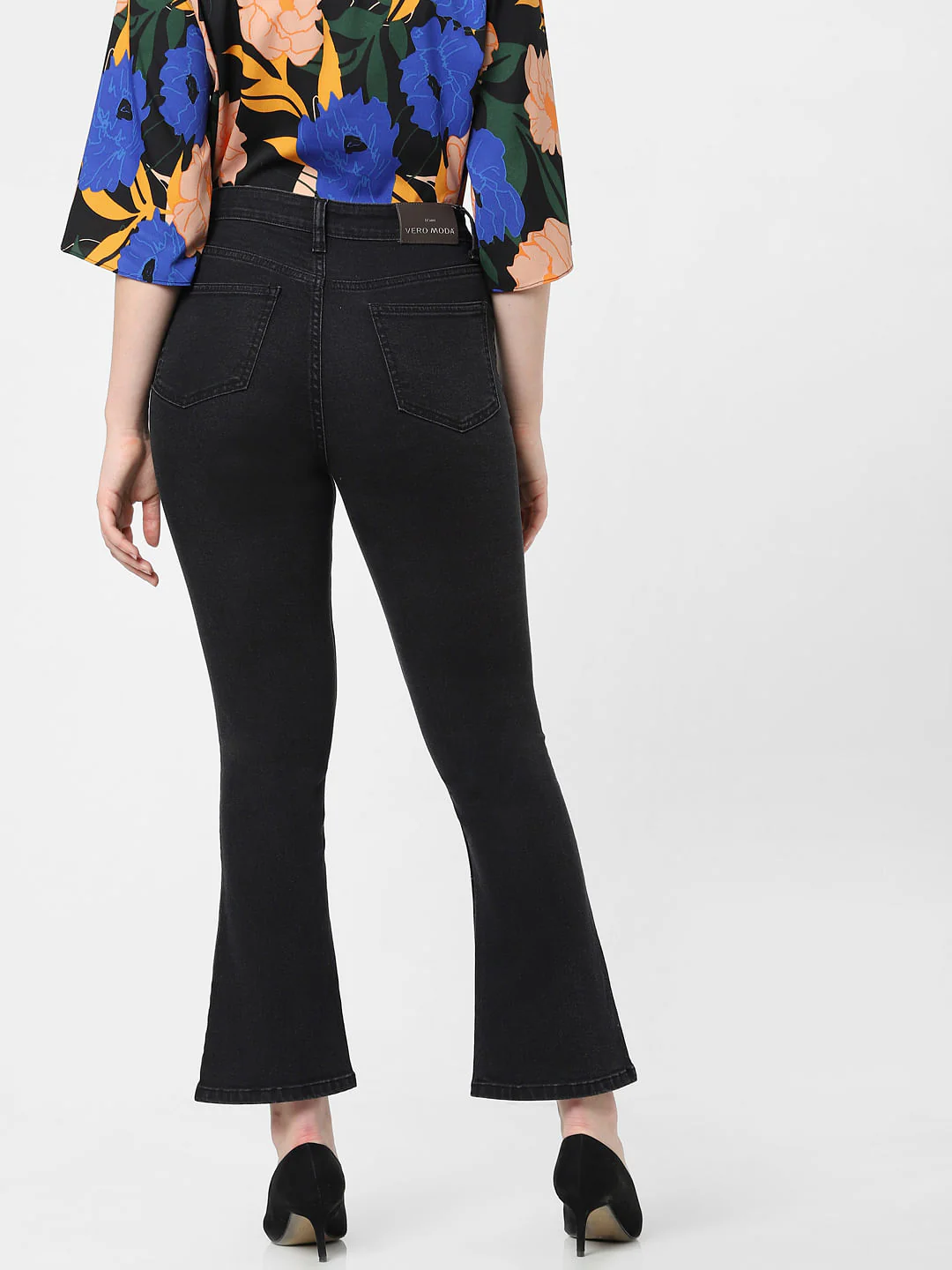Dark Grey High Rise Flared Jeans - Image 3