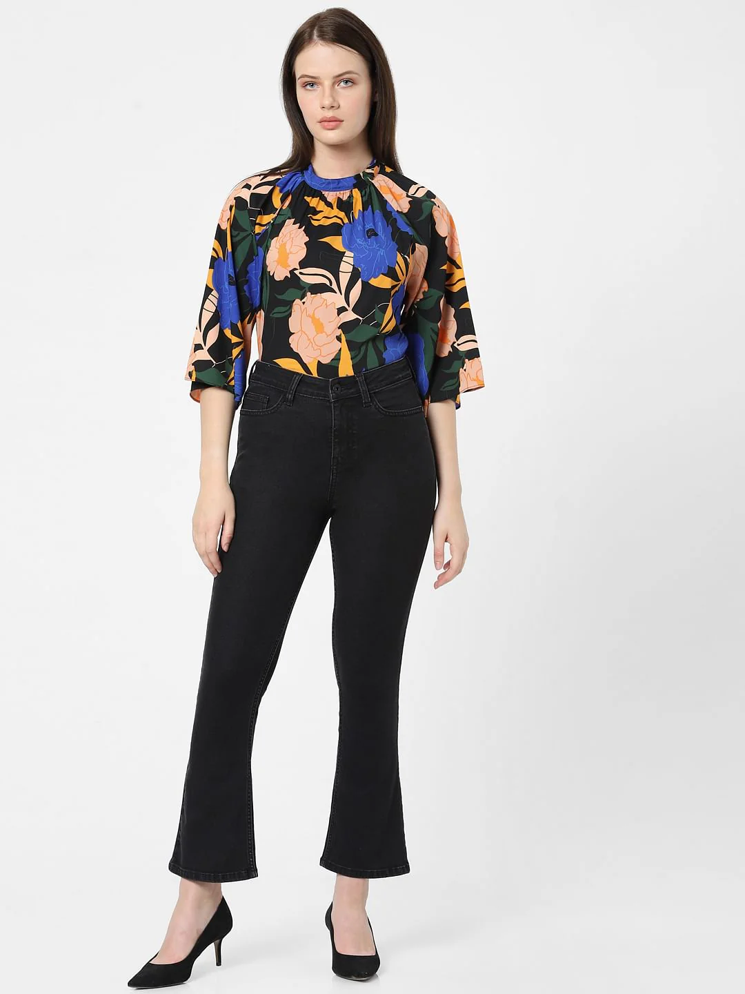 Dark Grey High Rise Flared Jeans - Image 5