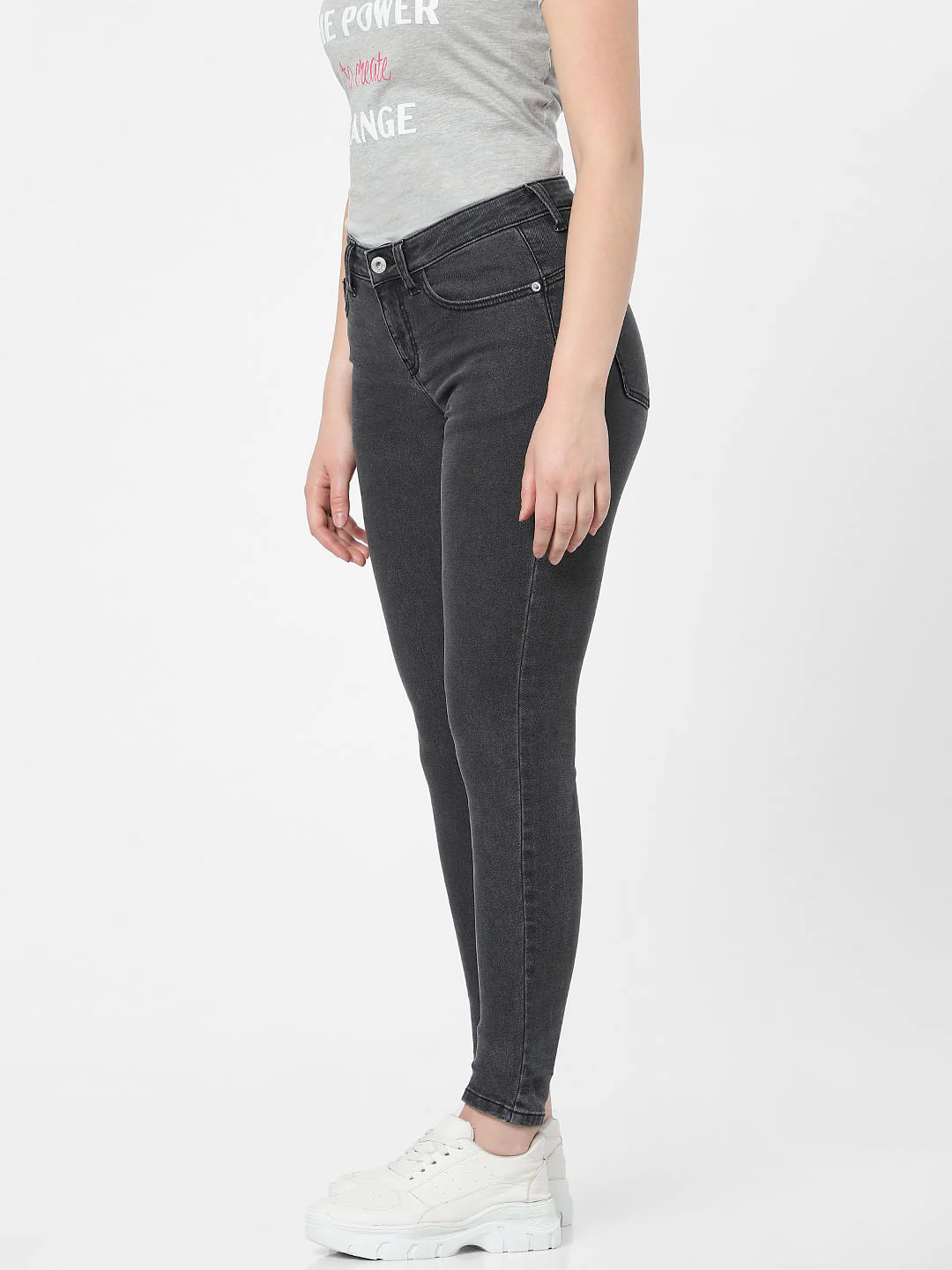 Grey Mid Rise Pushup Wendy Skinny Jeans - Image 2