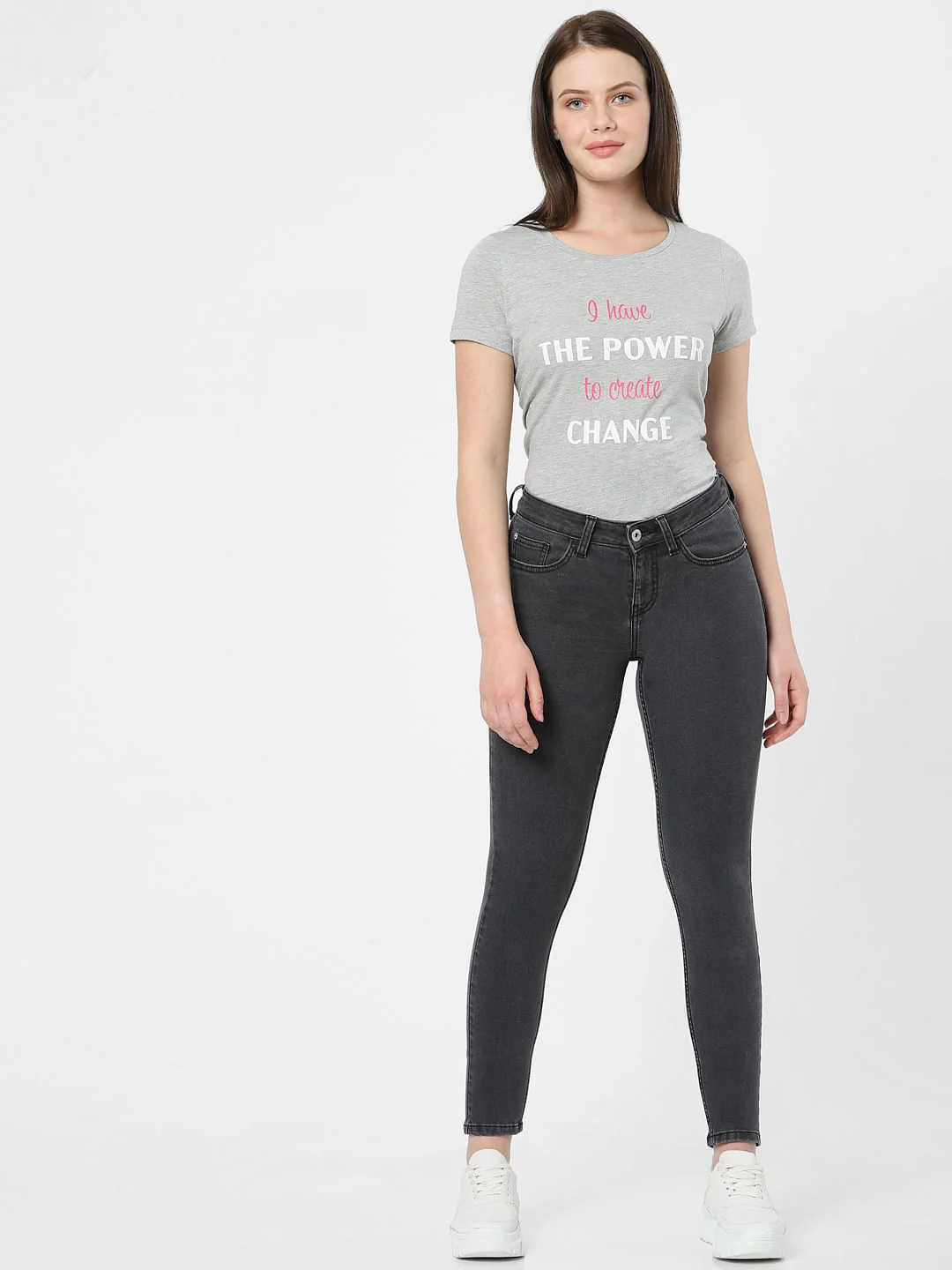 Grey Mid Rise Pushup Wendy Skinny Jeans - Image 5
