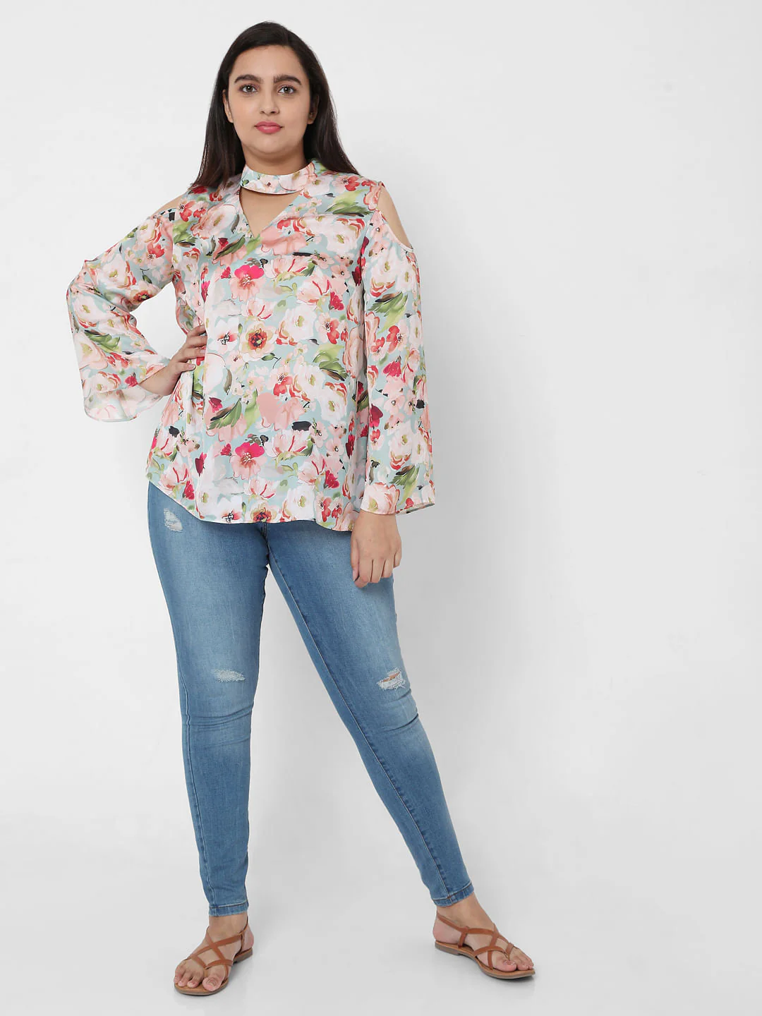Curve Green Floral Top - Image 5