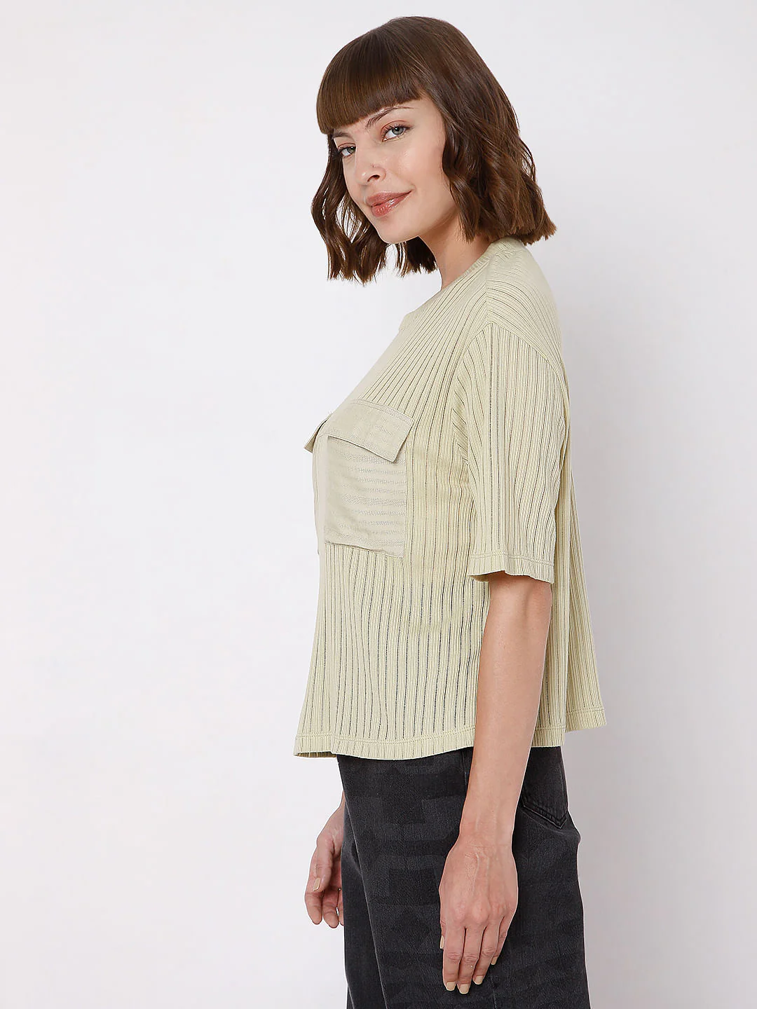 Green Ribbed T-Shirt - Image 3