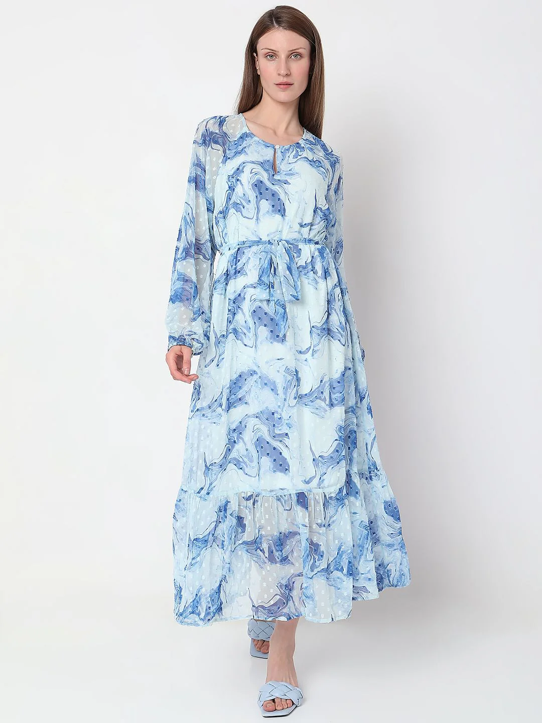 Light Blue Abstract Print Dress - Image 2
