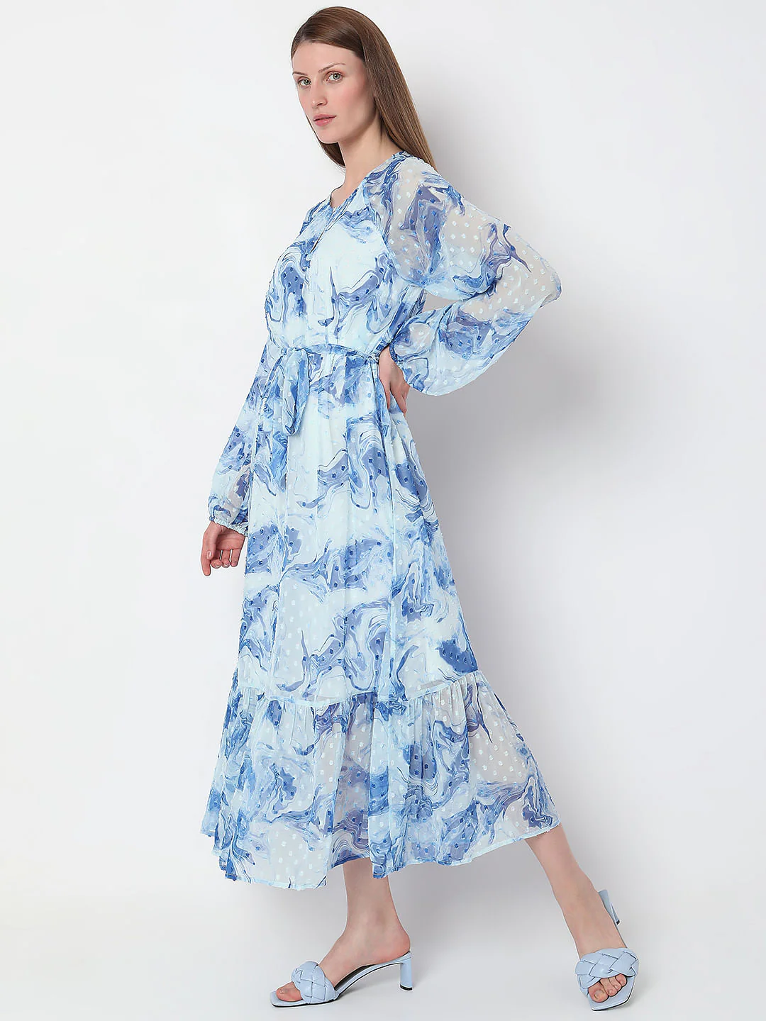 Light Blue Abstract Print Dress - Image 3
