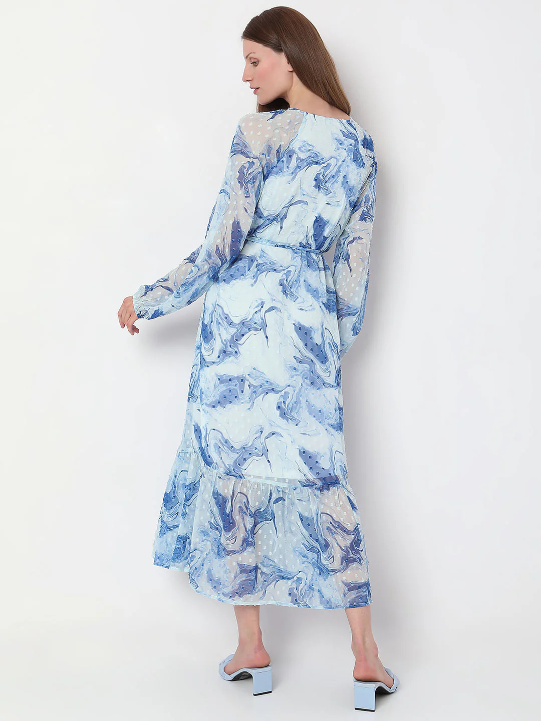 Light Blue Abstract Print Dress - Image 4