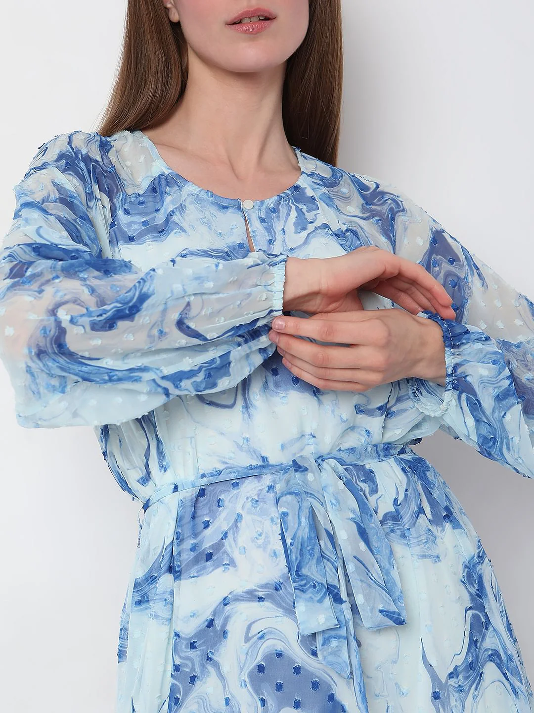 Light Blue Abstract Print Dress - Image 5