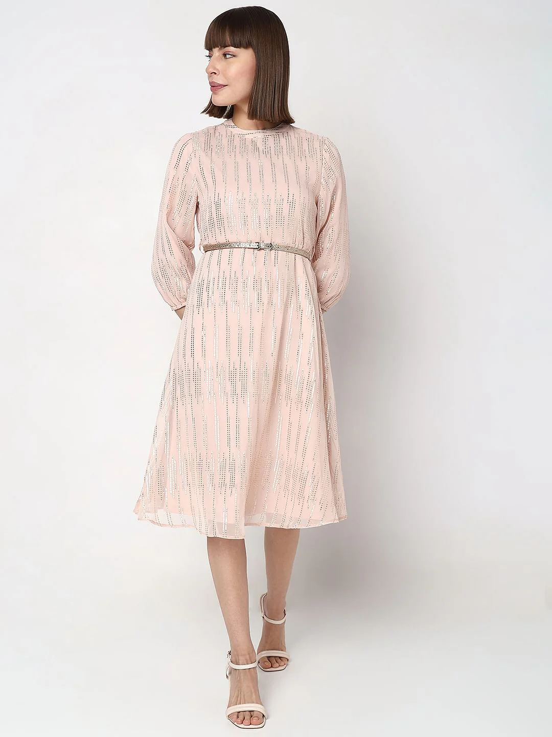 Beige Sequin Detail Midi Dress - Image 2